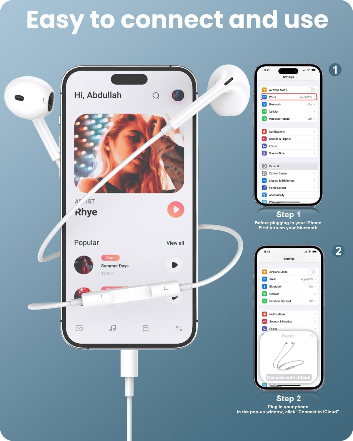 Pack of 2 Mfi-Certified In-Ear Headphones for Iphone, Hifi Stereo Sound, Wired Earphones, Built-In Microphone and Volume Control, Compatible with Iphone 14/Pro Max/Pro/13/12/11/Se/Xs/Xr/8/7/Plus image number 5