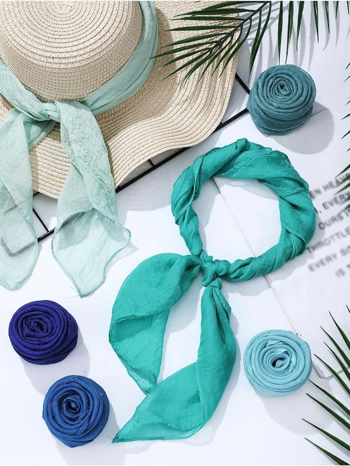 Boao 12 Pcs Chiffon Scarf 50S Sheer Square Retro Neck Head Chiffon Scarf for Women Girls image number 3