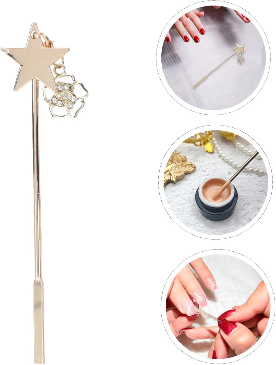AUTSUPPL Creative Rose Pendant Nail Glue Stirring Stick Practical Metal Gel Mixing Rod for Salon and Home Manicure Use and Safe Accessory image number 5