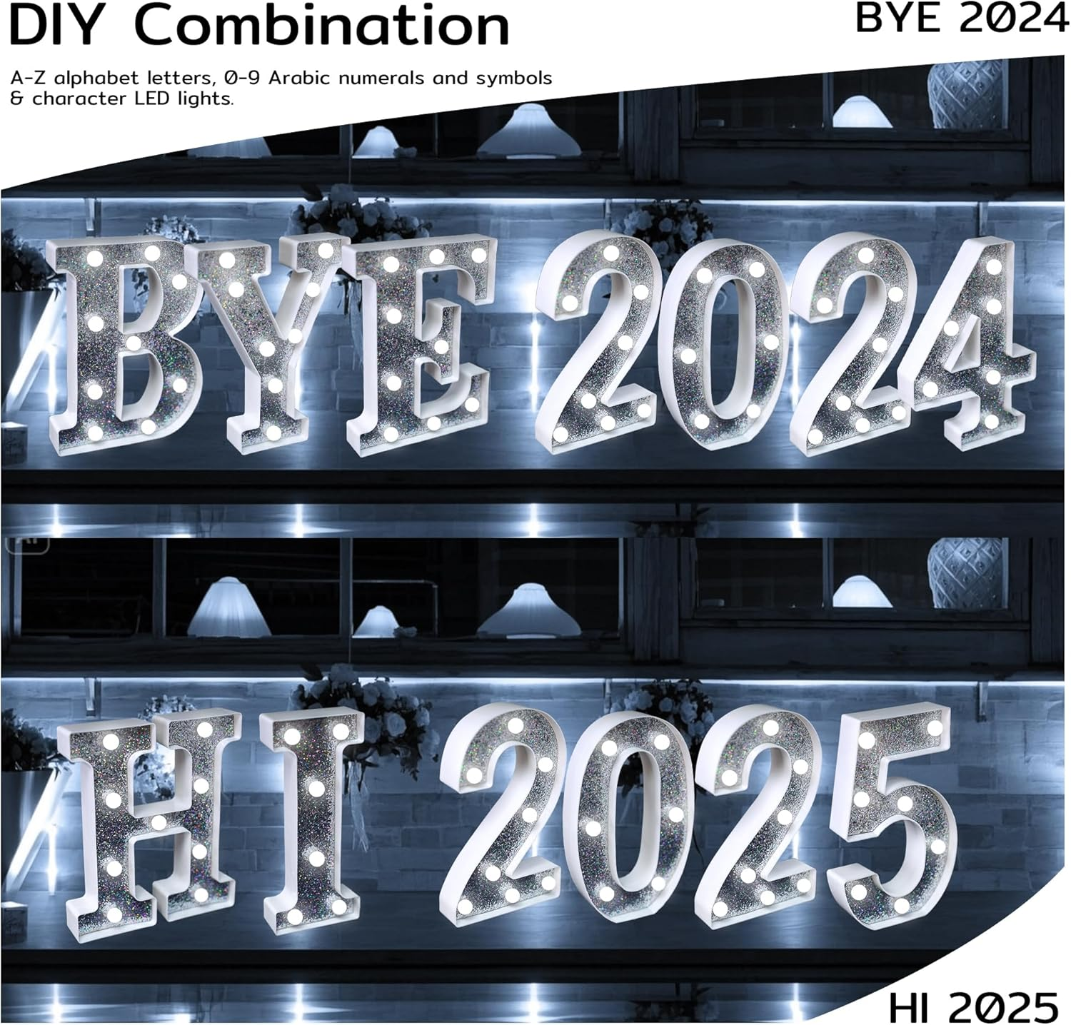 JEMESI LED Number Light - Light up Silver Glitter Number Lights Sign Perfect for Use as a Night Light or at Wedding Birthday Party Home Decoration (Number 6) - Silver image number 4