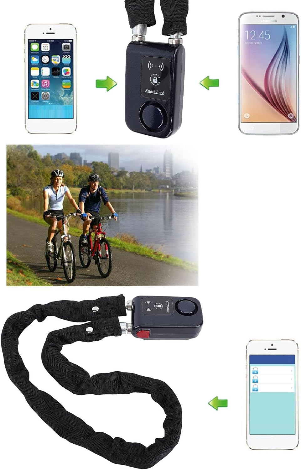 Bluetooth Chain Lock, APP Control Bike Lock with Vibration Alarm Function, Waterproof Keyless Lock, Anti-Theft, Smart Chain Lock for Bike, Motorcycle, Door & Gate (Blue) - Red image number 6