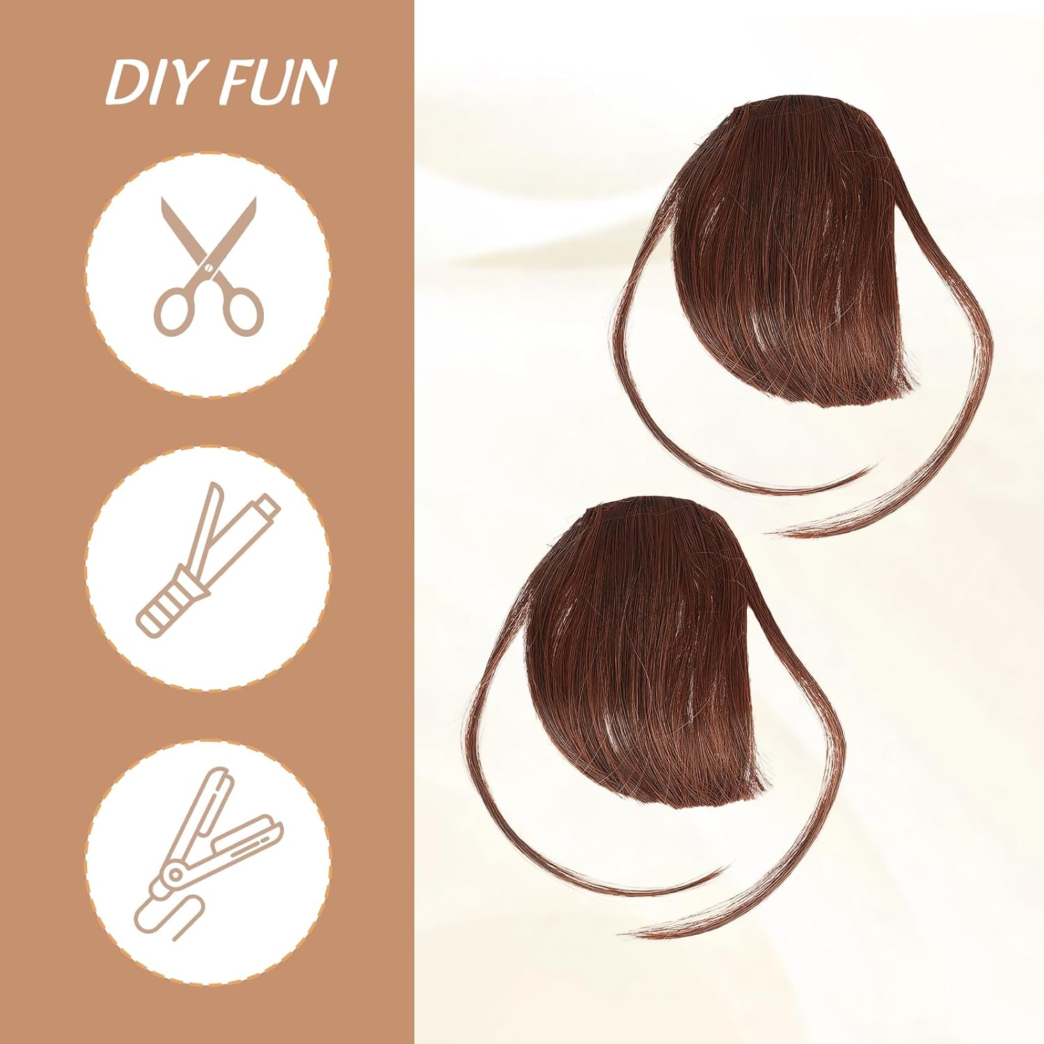 NICENEEDED French Fringe Natural Curved Reddish Brown Pony with Clip False Pony Synthetic Fringe with Underwire