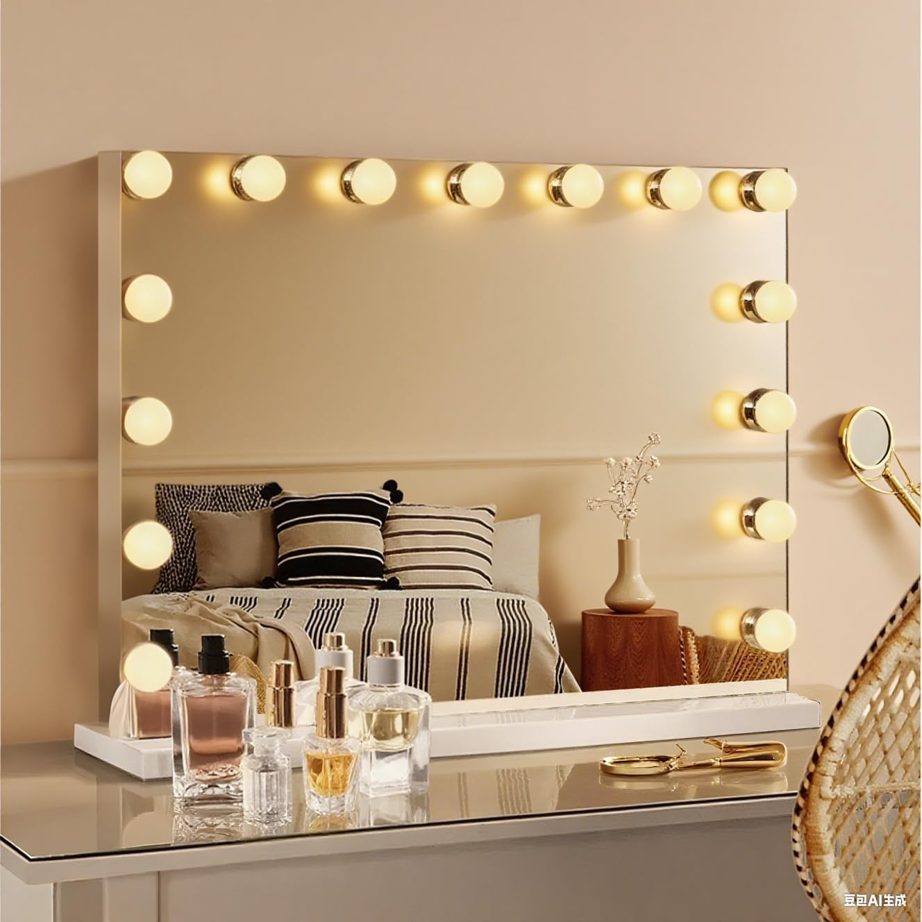 Skyteck Tabletop Makeup Mirror Large 100Cm X 70Cm Mirror Vanity Cosmetics LED 15 Bulbs Hollywood Makeup Mirror for Bedroom, Dressing Room ML-DS06
