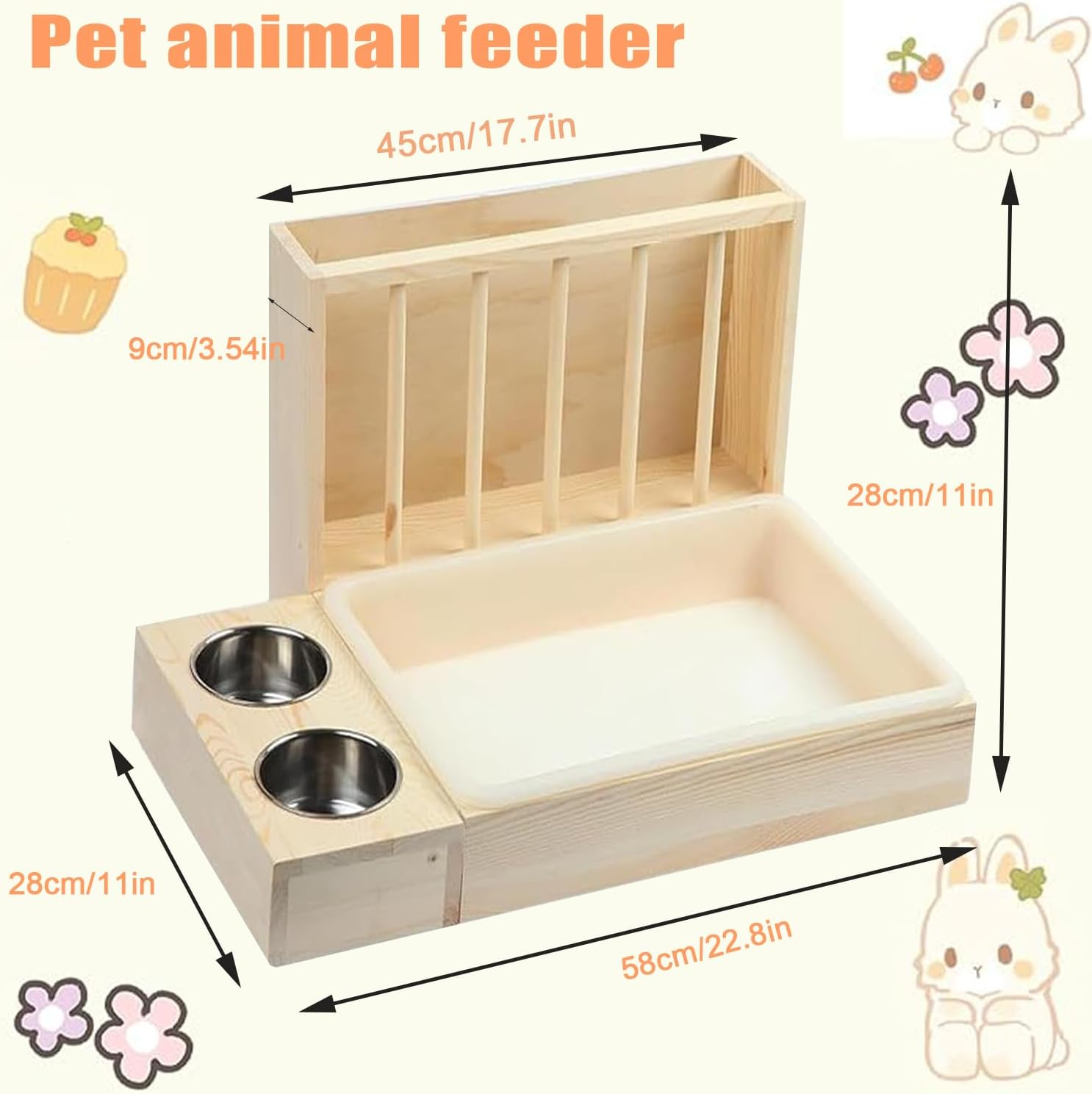 Lxcshljx 3 in 1 Rabbit Hay Feeder with Litter Box, Wooden Bunny Feeder Holder with Toilet and Bowls Combo, Small Animal Hay Rack Manger for Chinchillas, Hamster, Dwarf Rabbit, Guinea Pig, Ferrets image number 5