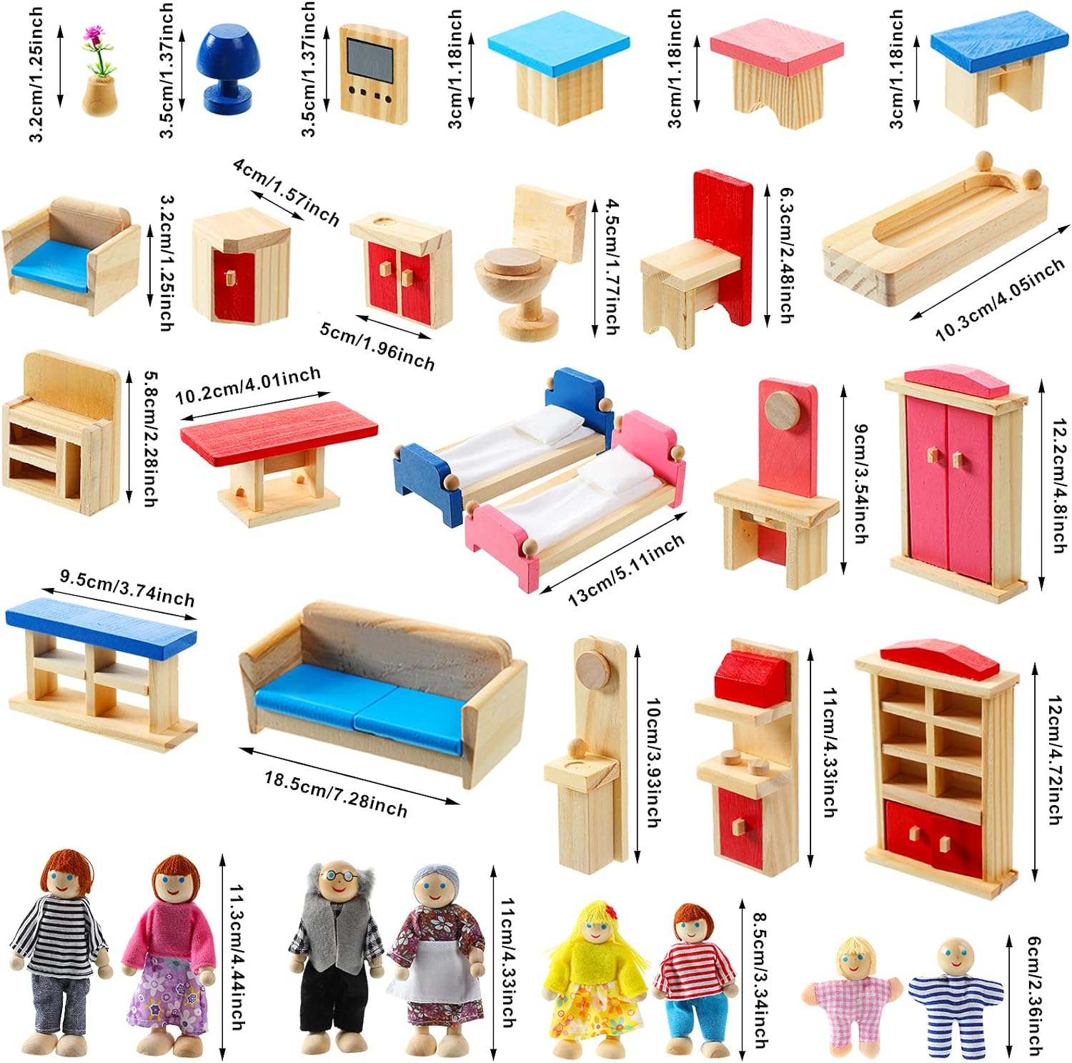 Wooden Dollhouse Furniture Doll House Furnishings with 8 Pieces Winning Doll Family Set, Dollhouse Accessories for Boys Girls Miniature Dollhouse, Family Figures Imaginative Play Toy (Classic Style) image number 4
