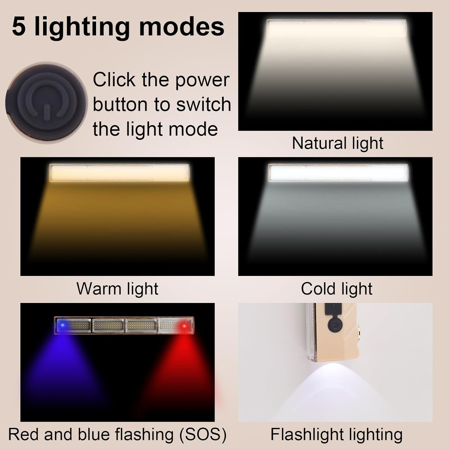 Rechargeable LED Work Light 32CM, Portable Flood Light LED Flashlight Floodlight Camping Lights Spotlights, Security Light for Car Repair Warehouse Garden Fishing Camping Hiking Emergency image number 2