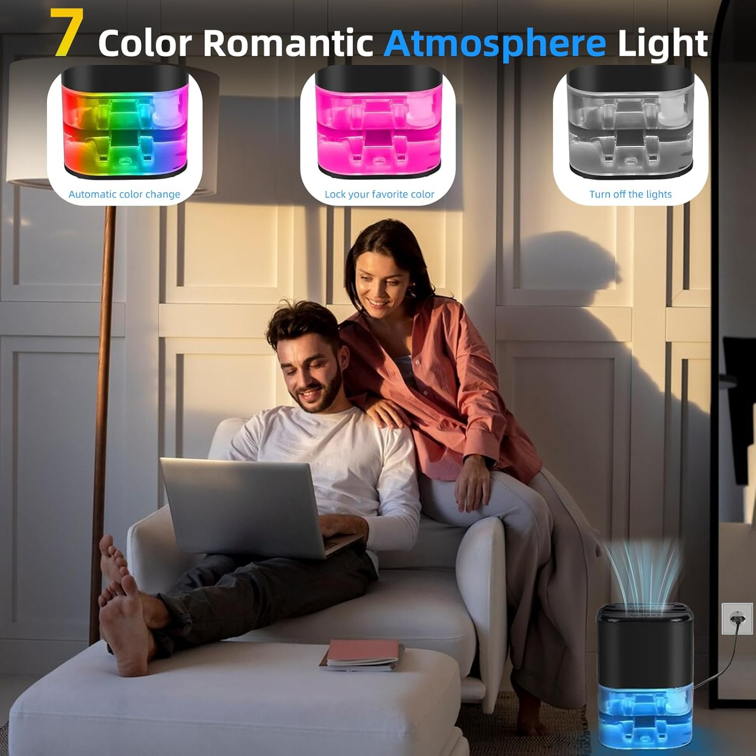 2000ML Dehumidifiers for Home, Air Purifier Dehumidifier for Room Damp with LED Light, Auto Shut Off, Portable and Ultra Quiet for Drying Clothes, Bedroom, Bathroom, Wardrobe - Black (AU PLUG) image number 3