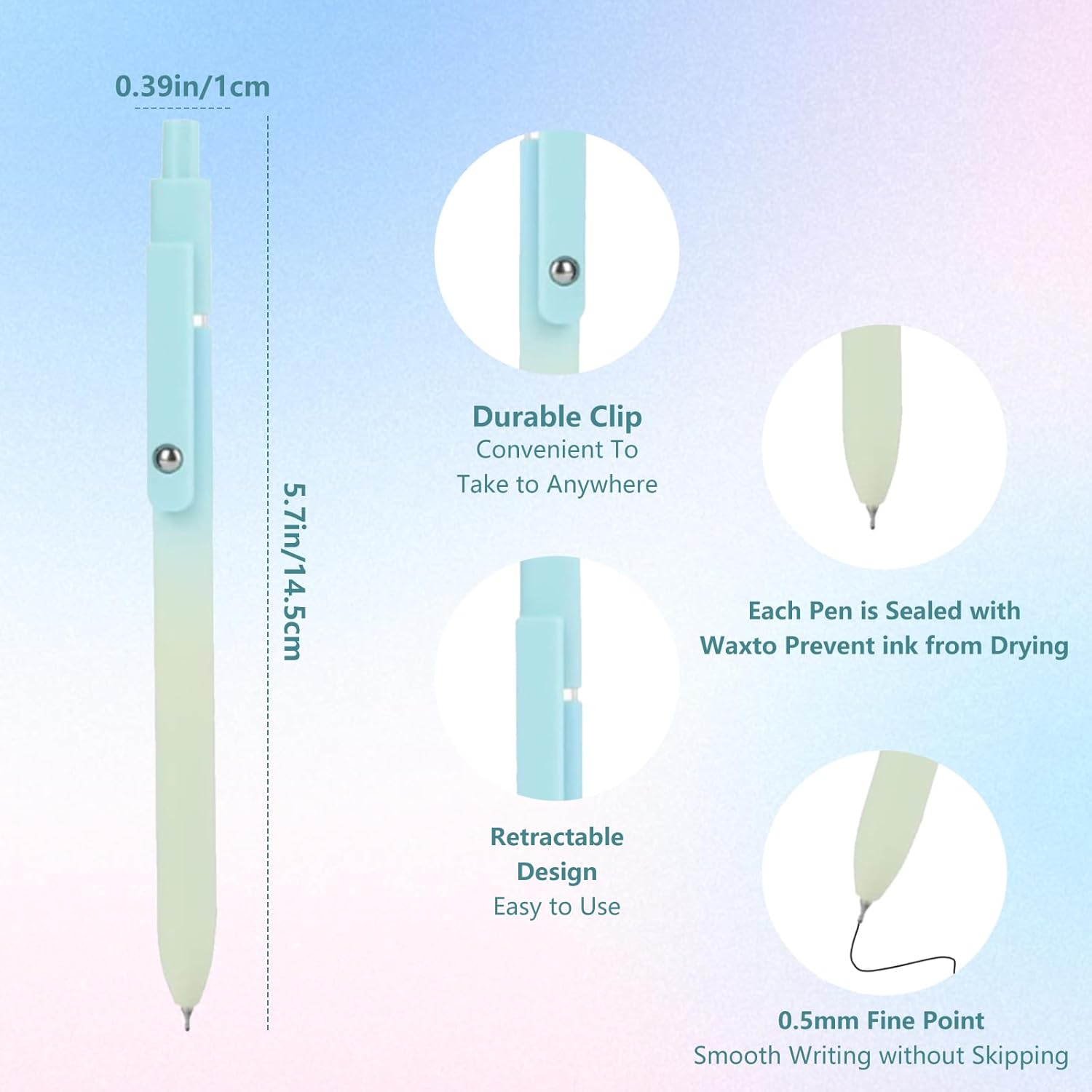 5 Pcs Colored Retractable Gel Pens, Gradient Color Pens, Colored Gel Ink Pens, Fine Point Smooth Writing Pens, Fast Dry Gel Pens 0.5 Mm Black Ink for Journaling Note Taking School Office Home image number 1