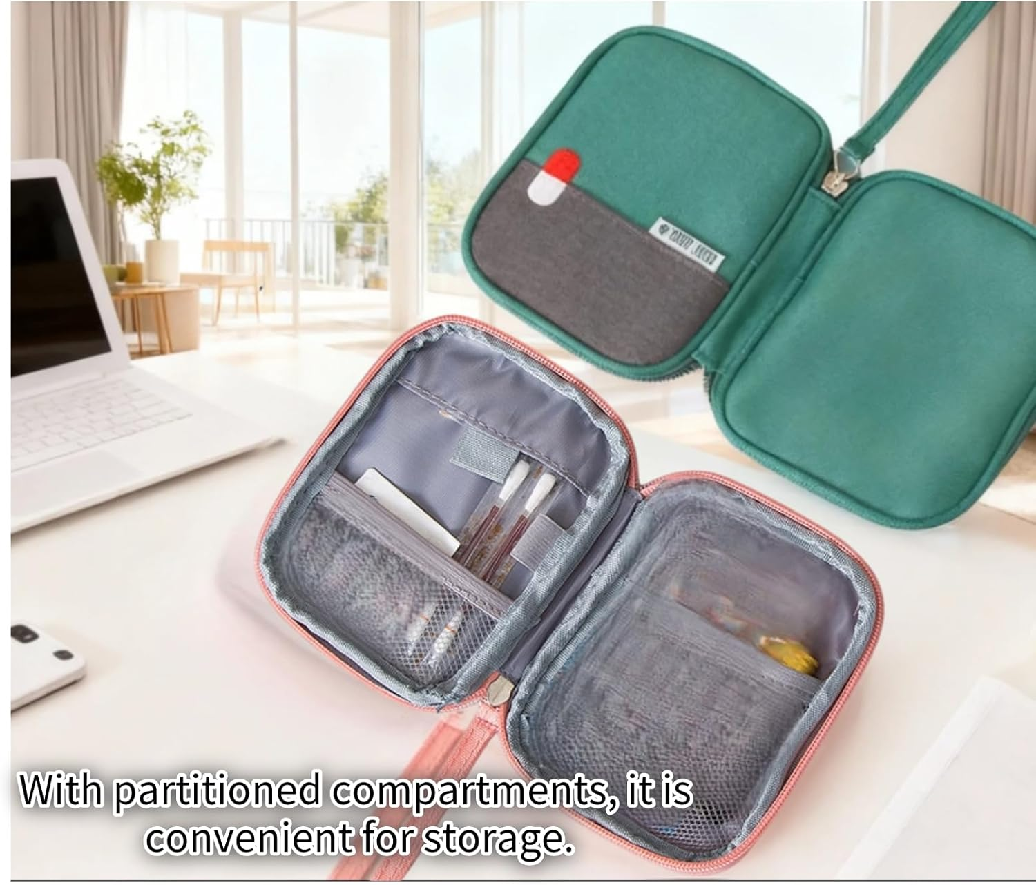 Kalione Pink First Aid Storage Pouch, Water-Resistant Medical Organizer Bag with Segmented Compartments, Portable Emergency Kit Case for Travel，Mini ，Multi-Function Health and Household Supplies image number 1