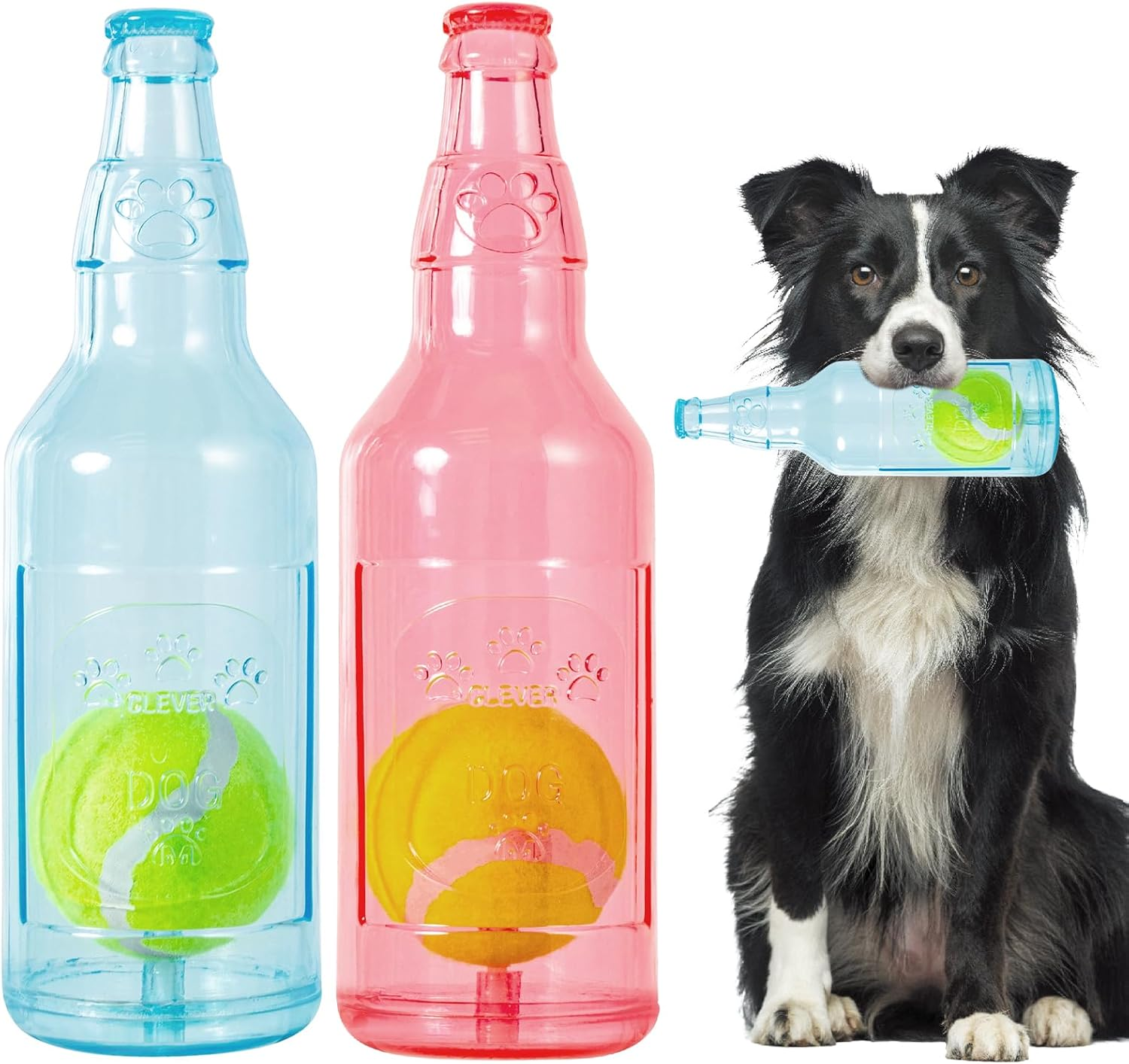 Dog Toy, Dog Retriever Toy, Floating Squeaky Dog Toy, Interactive Fetch Toy for Play and Training, Bottle Shape with Tennis Ball inside (Small X2)