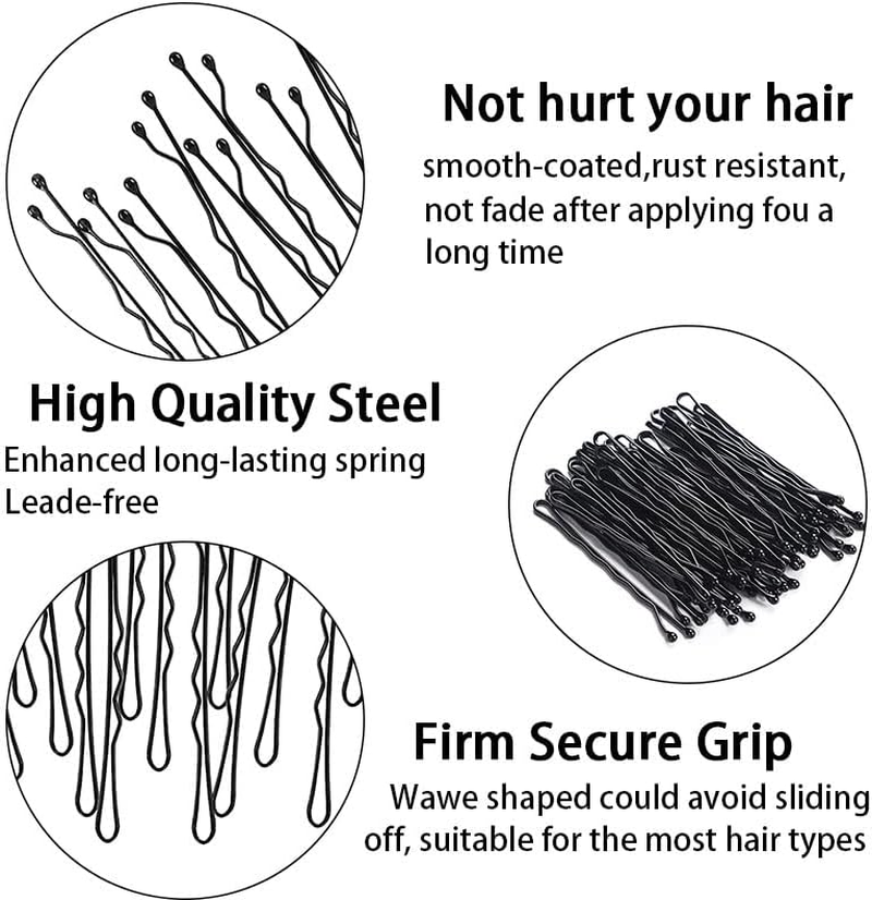 Hair Bobby Pins Black with Cute Case, 200 CT Bobby Pins for Buns, Premium Hair Pins for Kids, Girls and Women 2.16 Inchs (Black) image number 3