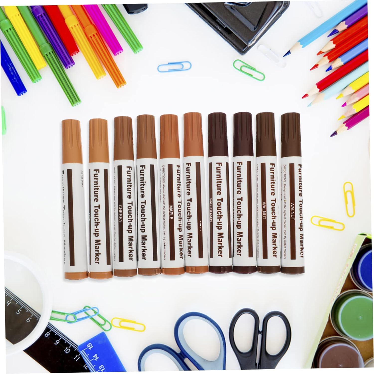 10Pcs Wood Furniture Touch up Pen Markers Paint Marker for Furniture Repair Scratch Covering Home Office Use image number 2