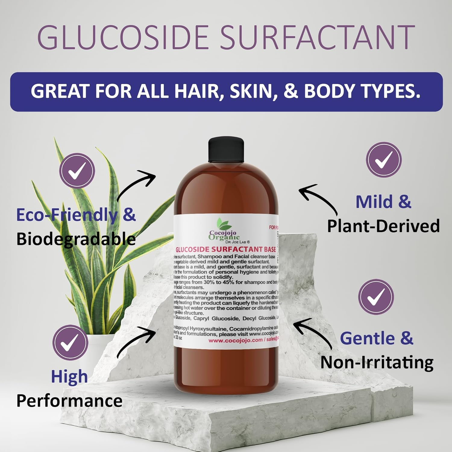Glucoside Surfactant Base - Plant Derived All in One Natural Gentle Mild Rich Foaming Cleanser - Lauryl Decyl Coco Capryl Caprylyl Cosmetic Liquid Hand Soap Body Wash - 32 Oz image number 3