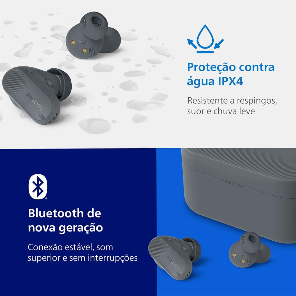 Philips TAT3509GY Noise Cancelling True Wireless in Ear Bluetooth Headphones - Natural Sound, Dynamic Bass, Pocket-Sized Charging Case, Clear Calls, Ideal for Commuting and Exercise - Grey image number 5