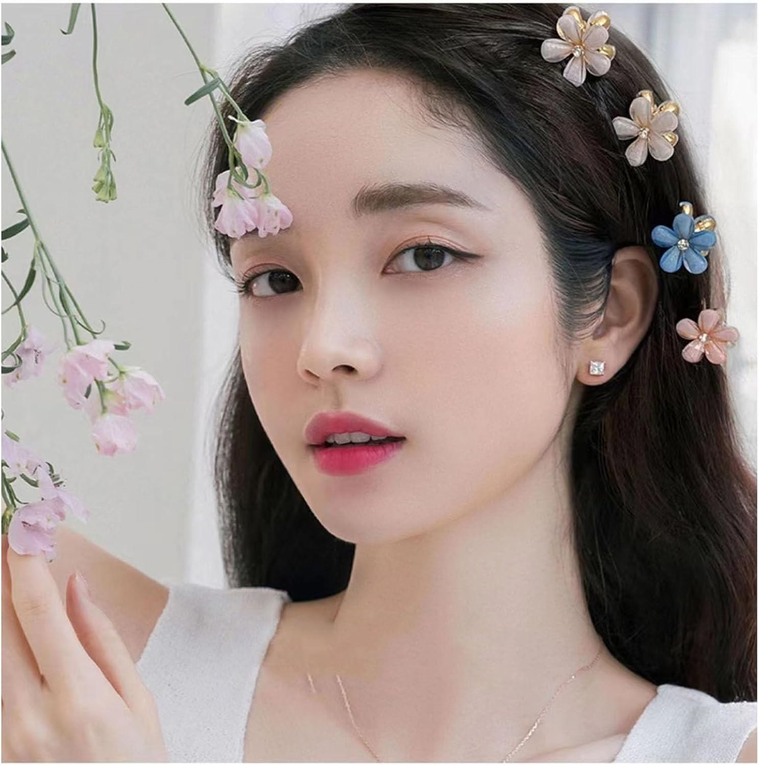 Rabbfit Pack of 12 Mini Diamond Hair Clips, Small Hair Clips, Flower Hair Clips Hair Accessories for Women, Girls, Cute Mini Hair Clips, Hair Clips for Photo, Everyday, Party, Wedding, Six Colours image number 4