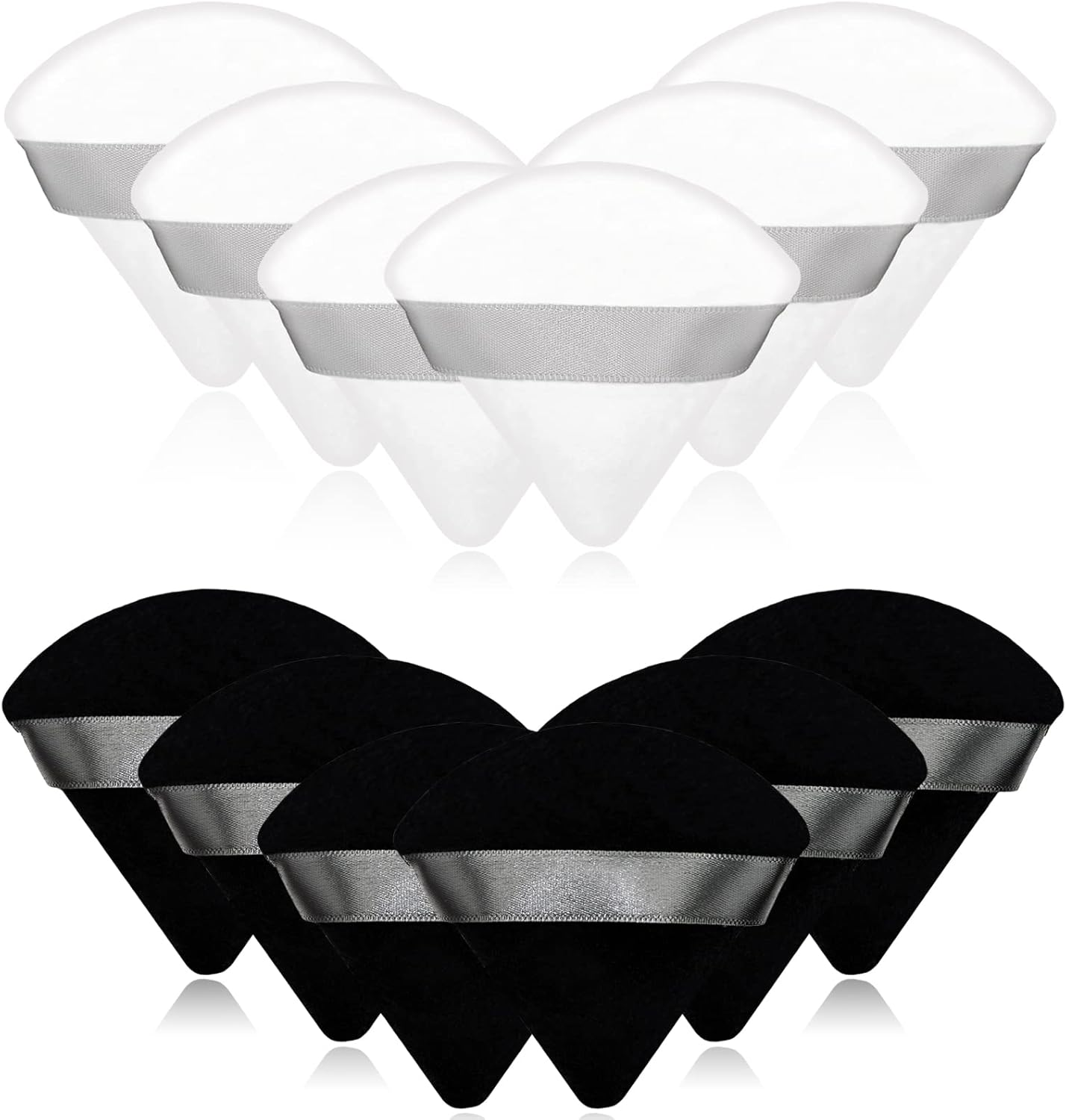 12 Pieces Cosmetic Powder Puff,2.76 Inch Portable Soft Sponge Setting Face Puffs,Triangle Velvet Powder Puff with Ribbon Band Handle for Loose Powder Body Powder Makeup Tool(Black,Nude)