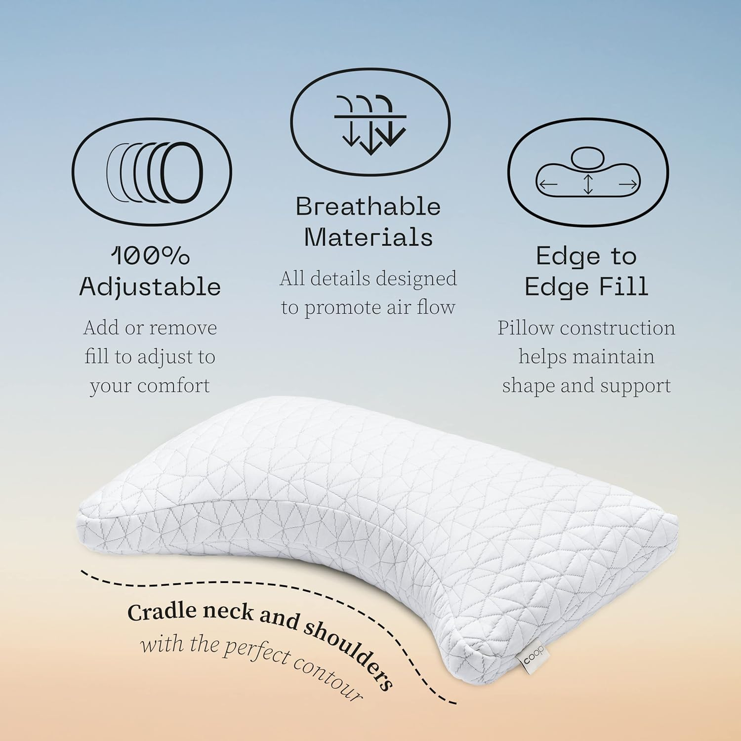 Coop Home Goods Crescent Back and Side Sleeper Pillow - Pillow for Neck and Shoulder Pain Relief, Memory Foam Pillow, Bed Pillow for Sleeping, Pillow for Side Sleepers and Back Sleepers (Queen Size) image number 6