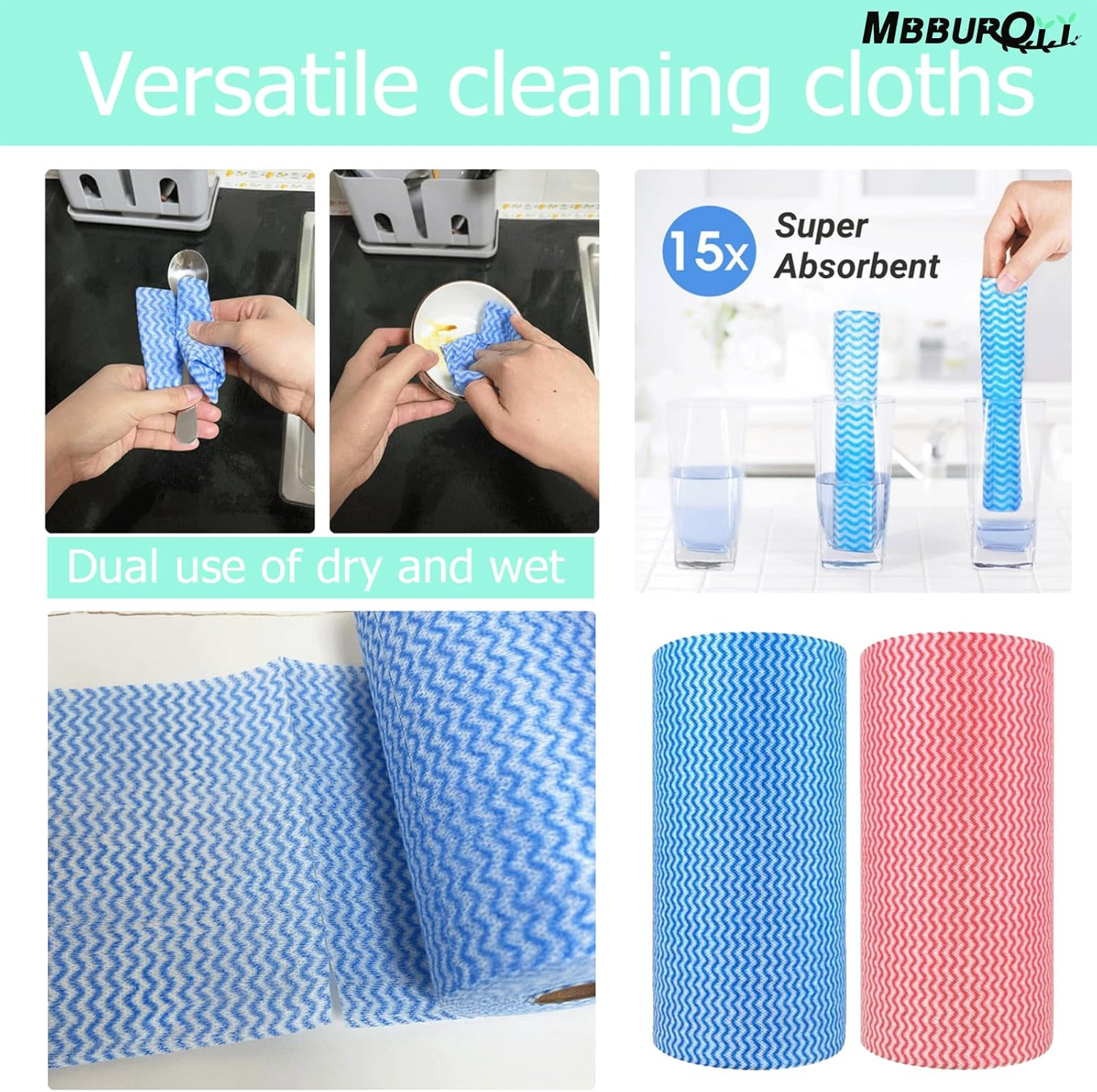 Disposable Cleaning Cloths, Handy Perforated Reusable J Cloth,Ideal for Everyday Use,20 X 30Cm,Total 200 Count (Two Blue)