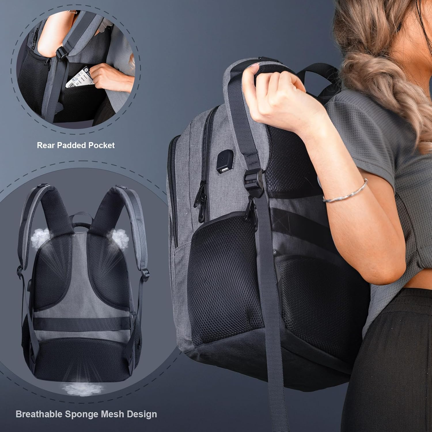 RAXCO Laptop Backpack,Waterproof Travel Backpack with USB Charging Port,Computer Backpack Fits 17'' Laptops for Business College - Black image number 2