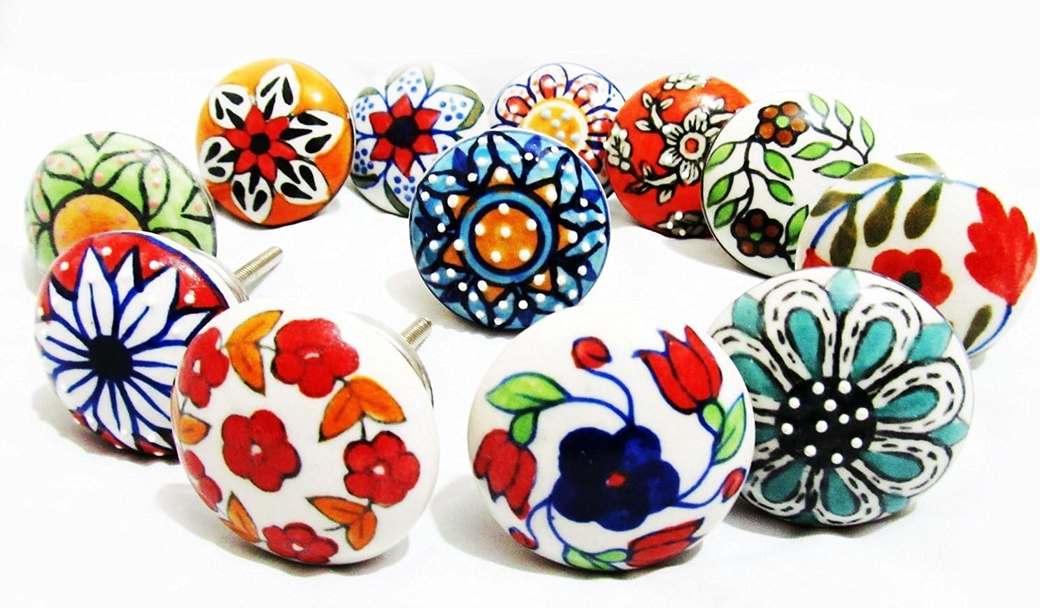 JGARTS 12 X Mix Vintage Look Flower Ceramic Knobs Door Handle Cabinet Drawer Cupboard Pull (12 Flat) image number 4