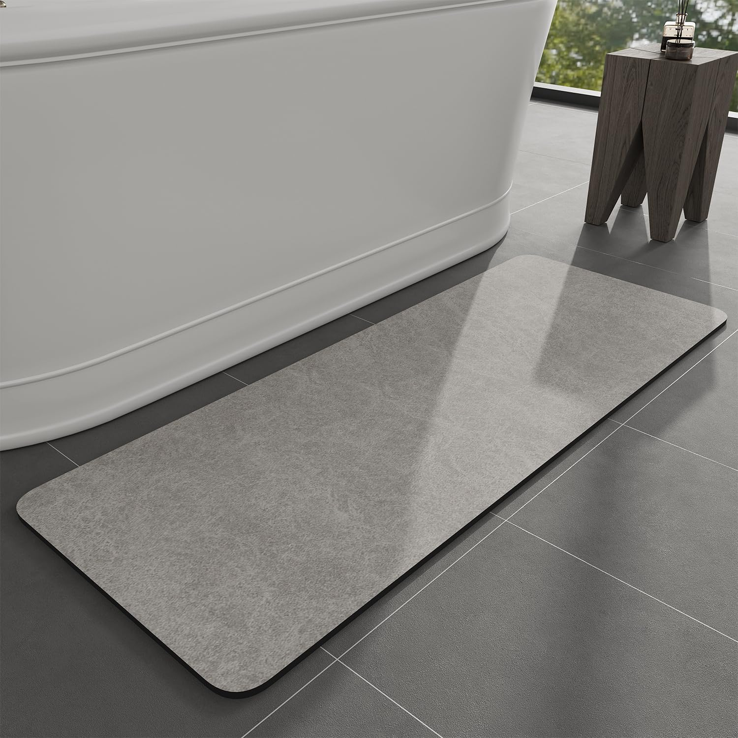 Bath Mat Rug-Rubber Backing Non Slip Quick Dry Absorbent Thin Bathroom Rugs Fit under Door-Faux Suede Surface Bathroom Floor Mats-Shower Rug for in Front of Bathtub Shower Gray 43X90 image number 6