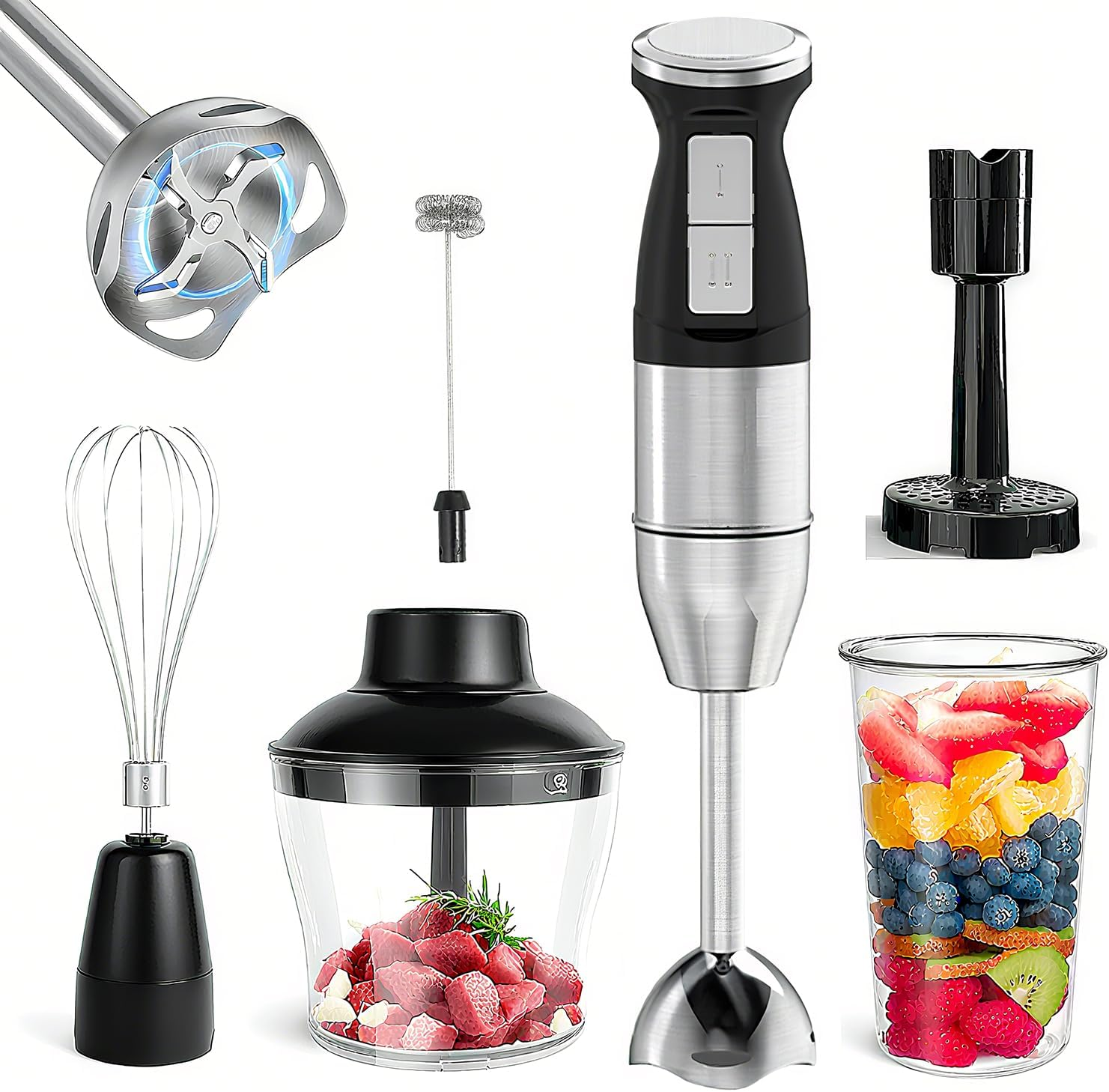 2025 6-In-1 Hand Blender Stick Blender Immersion Blender Handheld, Electric Hand Blenders for Kitchen with Stainless Steel Blade Hand Mixer & Chopper for Making Baby Food, Soups, Sauce(Au PLUG)