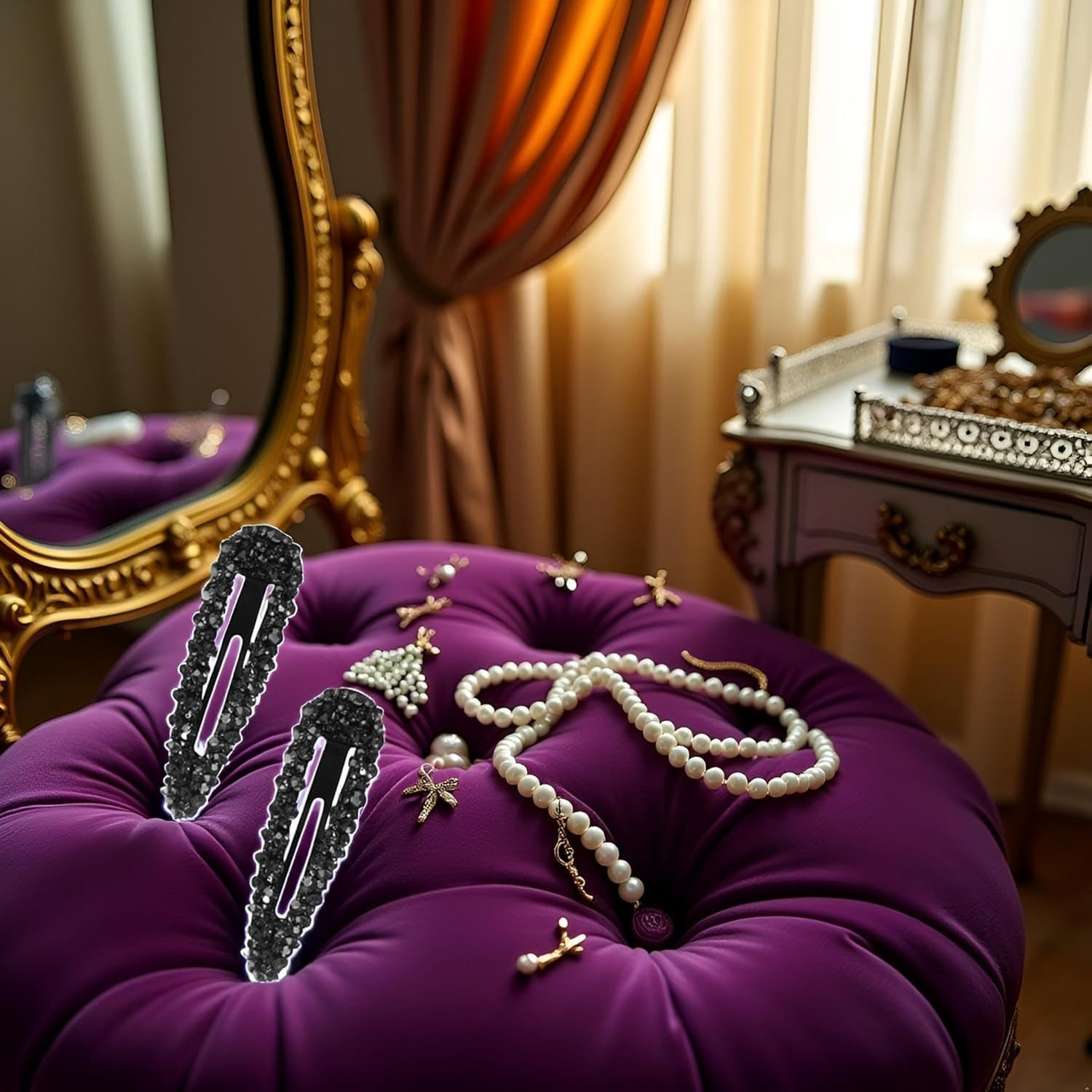 2 Pcs Black Sparkly Czech Crystal Hair Clips for Women and Girls image number 3