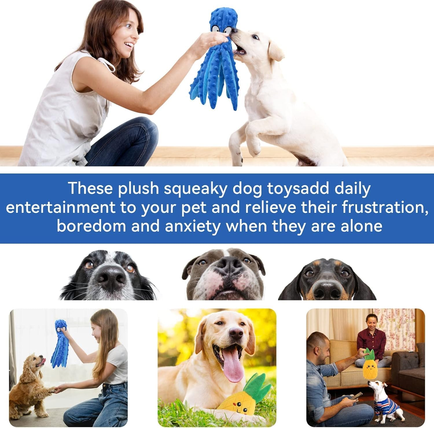 2 Pack Squeaky Dog Toy, No Stuffing, Interactive Dog Toy, Indestructible Chew Toys for Puppies, Teeth, Small, Medium and Large Dogs image number 1