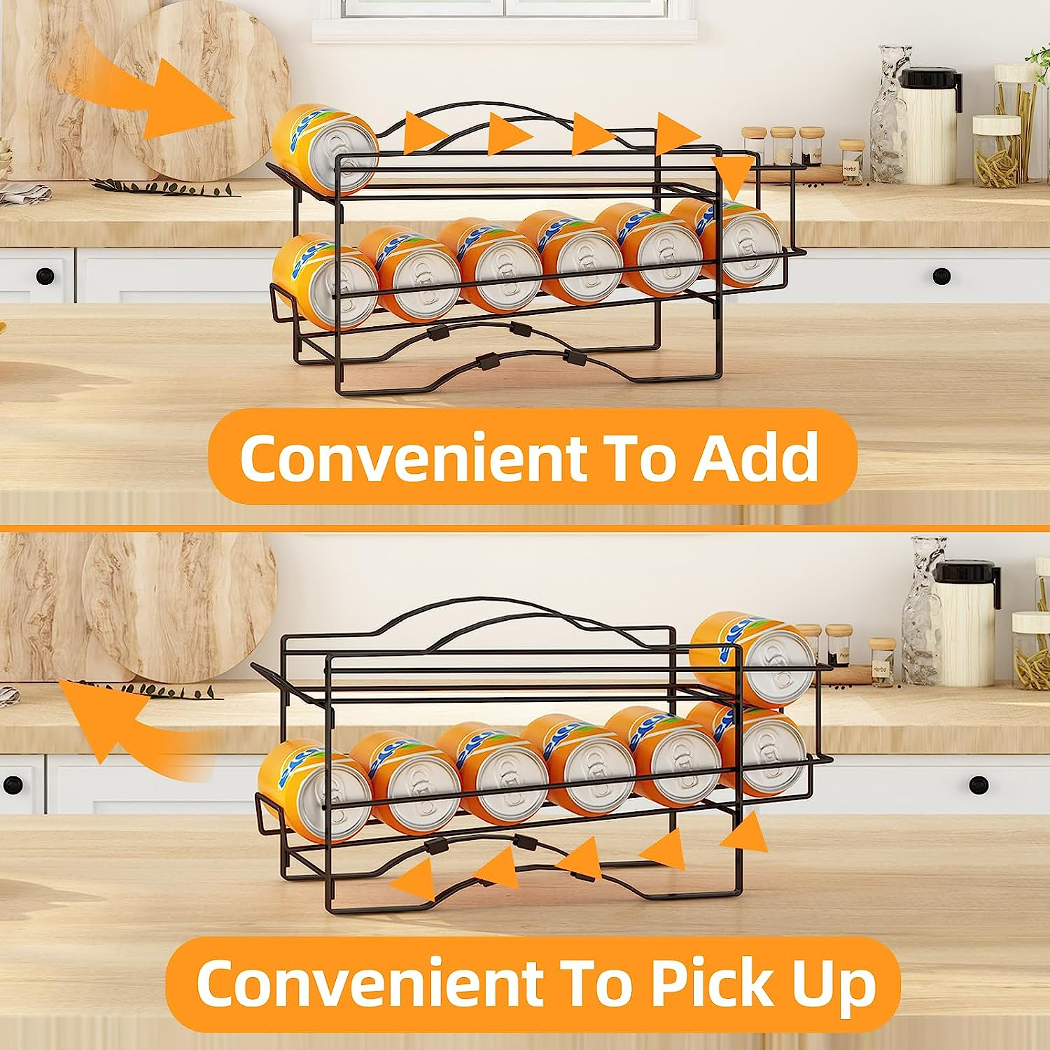 GILLAS 4 Pack Soda Can Organizer Rack for Pantry, Stackable Beverage Soda Can Storage Dispenser Holder for Refrigerator, Cabinet, Black image number 3