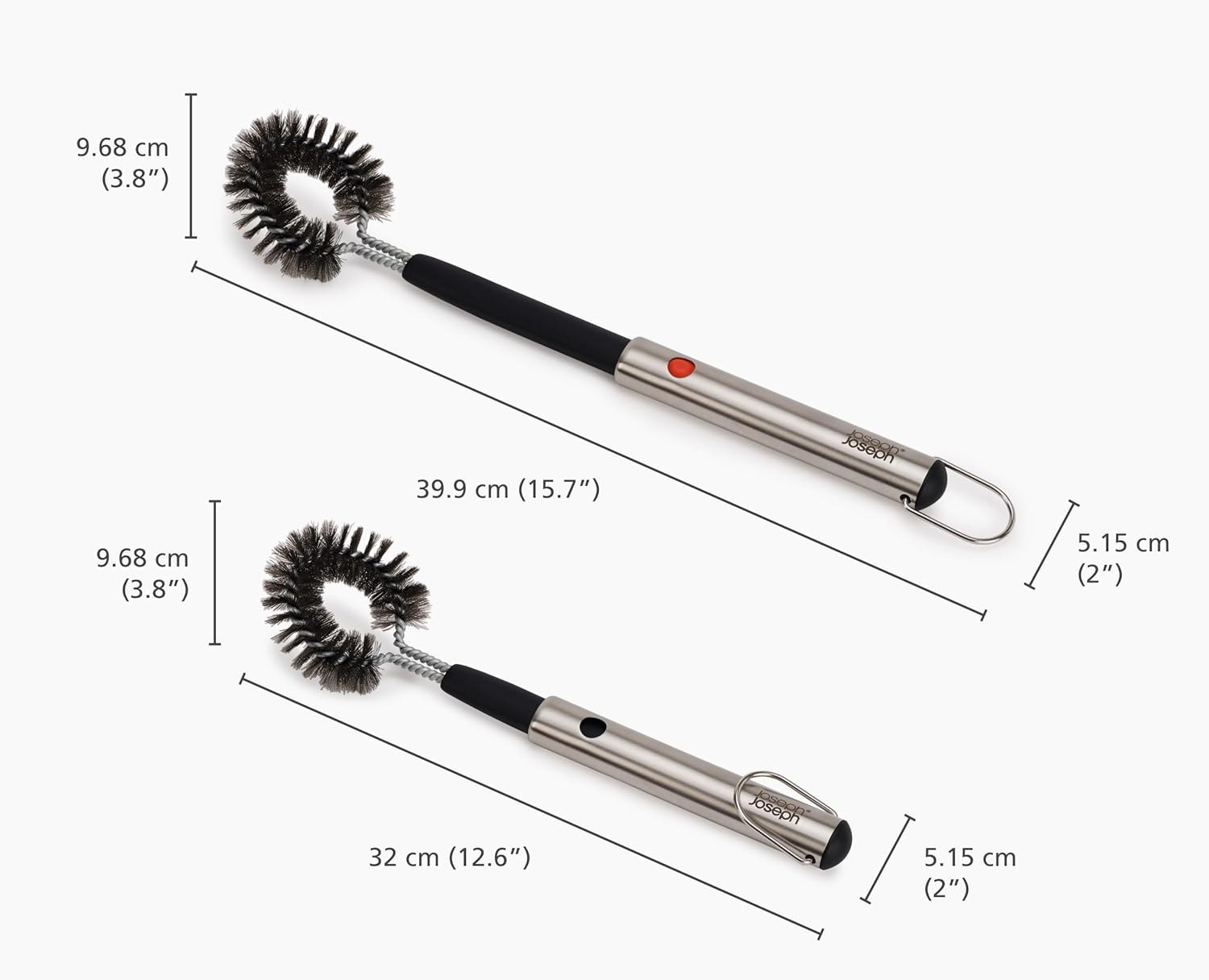 Joseph Joseph Grillout Heavy-Duty BBQ Cleaning Brush, Retractable Head with Wire Bristles, Stainless Steel Handle, Easy to Clean