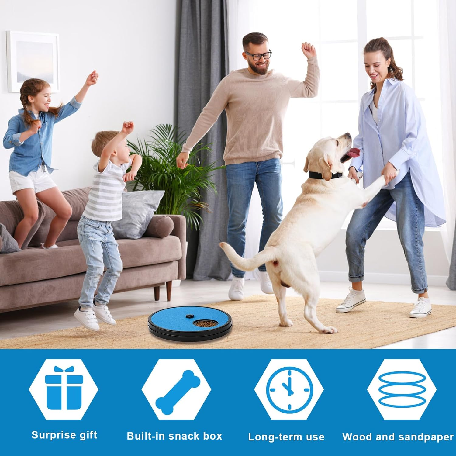 NQEUEPN Dog Scratch Pad for Nails, 3 in 1 round Rotatable Pet Nail Grinding Mat Slow Food Storage Box Fun Dog Nail File Board for Pets Gift Nail Care image number 6