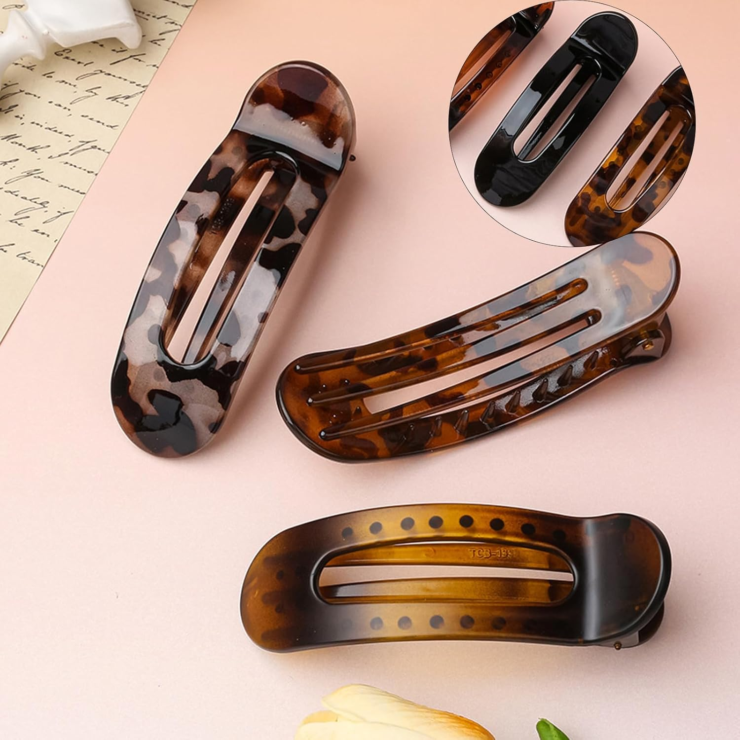 Ueiykoz 4 PCS Flat Hair Clip for Women,French Flat Claw Clip Strong Hold Hair Barrettes for Thick Thin,Comfortable Curved Barrette Perfect for Lying Down image number 5