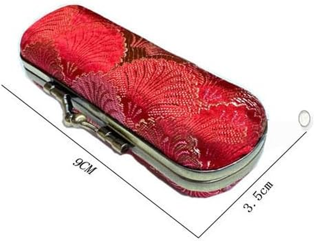 Lipstick Case with Mirror Lipstick Case Storage Case Kiss Lock of Iron Mini Portable Vintage Floral Pattern Jewelry Case Cosmetic Case,Retro Style (Red, 9 * 3.5 * 3.5Cm)