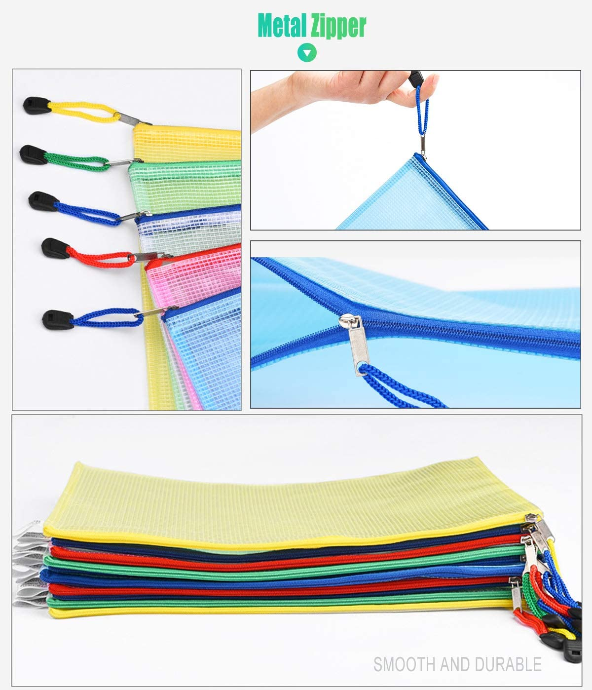 Merrynine 20 Pack A4 Mesh Zipper Pouch Document Bag, Merrynine Letter Size Waterproof Document Pouch for School Office Supplies, Cross Stitch File Folders Organizing Storage A4 Set (Mixed Color) image number 4