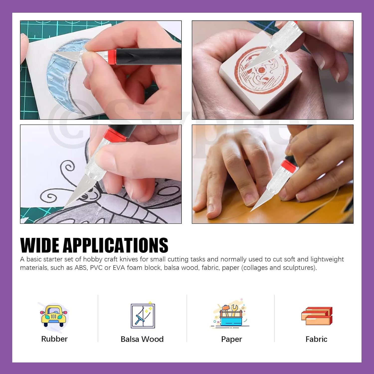 Swpeet 30Pcs Craft Knife, Red Precision Cutter Hobby Knife Blades Set Contains #1#2#4#7#10#11#12#17#19#20 Blades, Hook/Pointed Blades, U/V Gouge, Knife Handle, Needle, Sandstone, Tweezer for Art Work image number 1