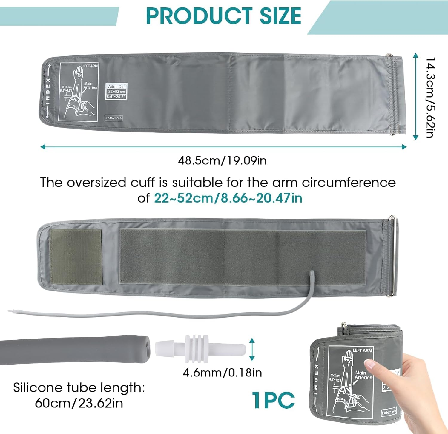 Extra Large Cuff 22-52Cm Compatible with OMRON Digital Upper Arm Blood Pressure Monitor, Blood Pressure Cuff with 4.6Mm Connectors, Replacement XL Cuff Compatible with Omron, BP Machine Not Included image number 3