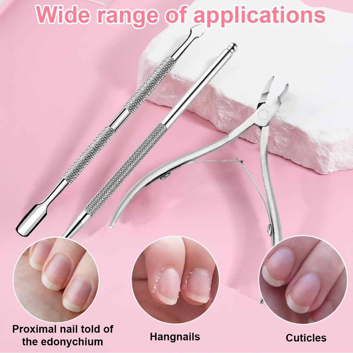 Ruayia 3-Piece Cuticle Nipper Set, Cuticle Trimmer with Cuticle Remover, Stainless Steel Cuticle Pusher and Cuticle Nipper and Nail Scraper, Tool for Manicure and Pedicure - Silver image number 2