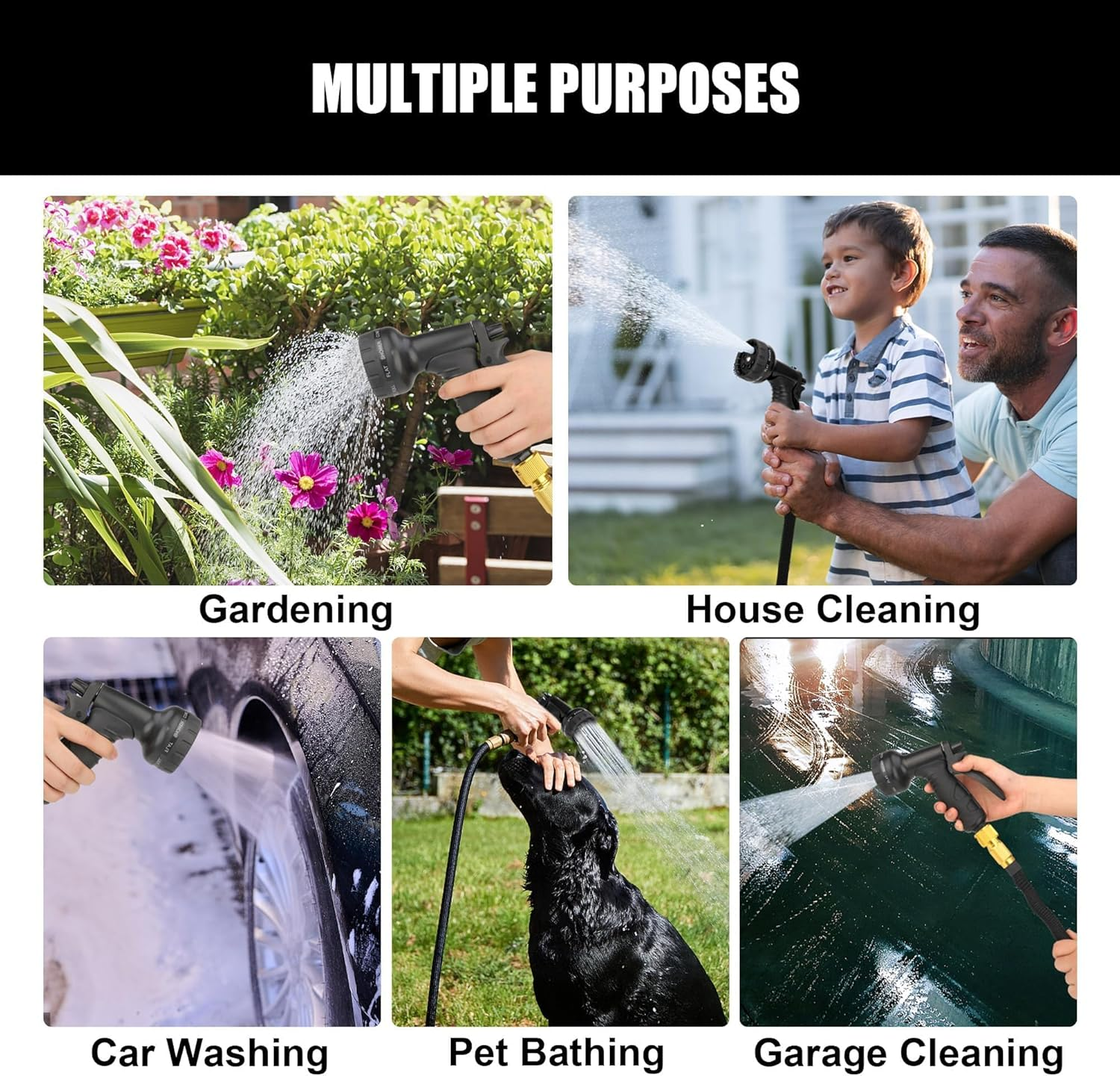 Expandable Garden Hose 75FT - Flexible Water Hose with 8-Mode Spray Gun, Solid Brass Connectors, Double Latex Core, Ideal for Car Wash & Garden image number 6