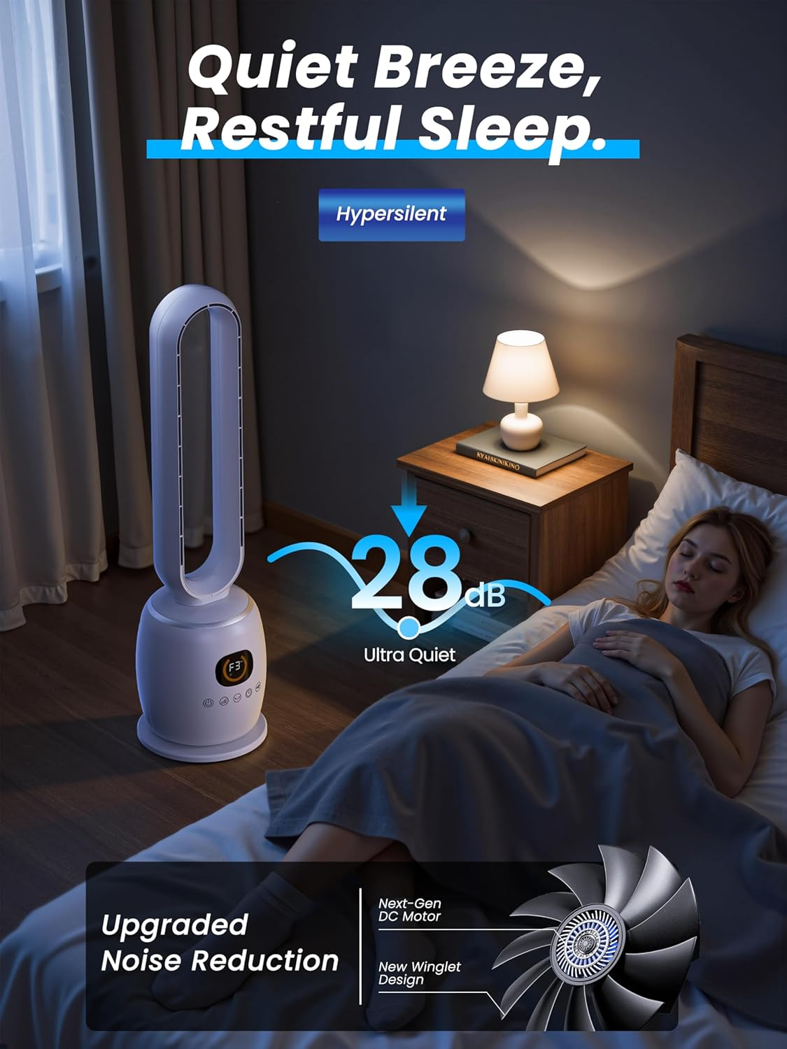 STORMHERO Tower Fan Bladeless - Quiet Tower Fans for Rooms with Remote, Oscillating Bladeless Fan 3 Modes, 3 Speeds, 12H Timer Pedestal Fans, Standing Floor Fan for Home, Bedroom, Baby Room, Office - White image number 3