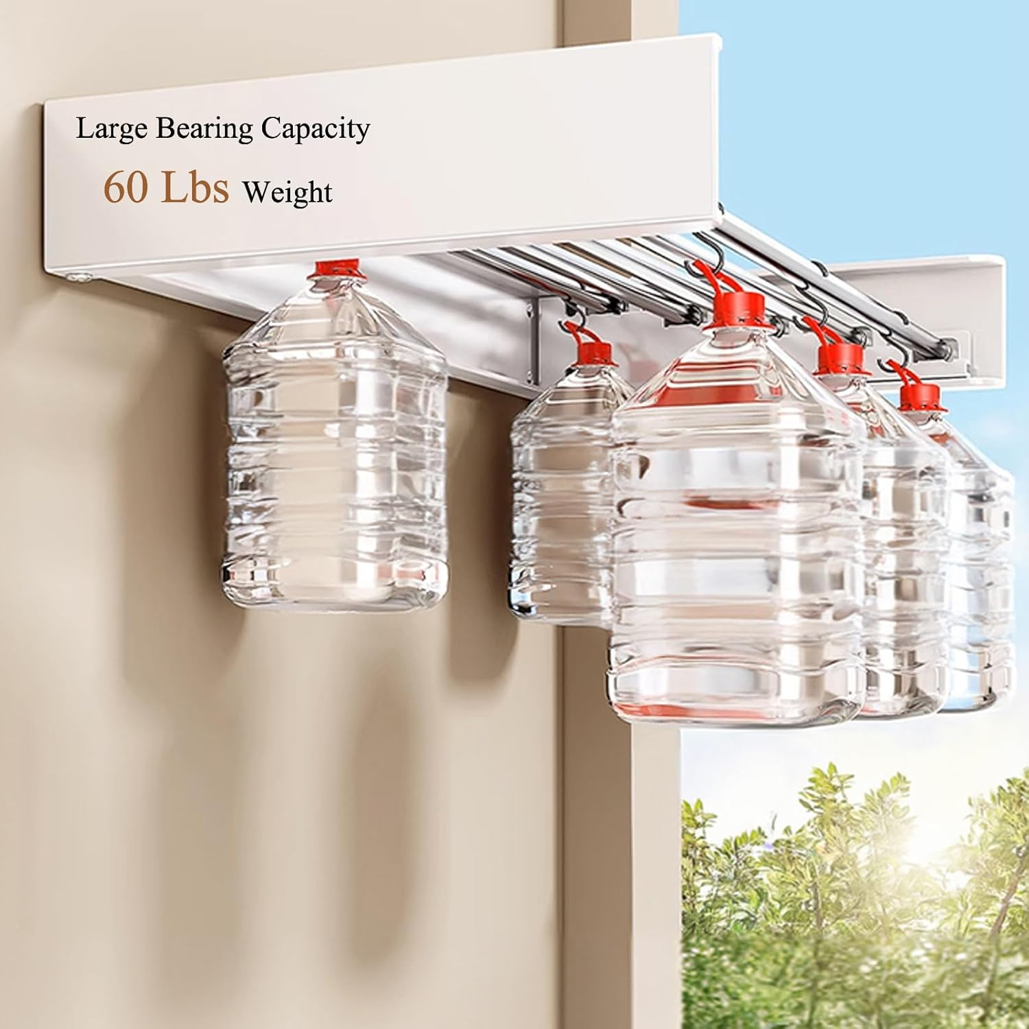 GMYMTM Space-Saving Foldable Wall-Mounted Drying Rack - 100Cm 5-Rod Clothes Airer | 20Kg Heavy-Duty for Laundry, Balcony & Small Homes (White, Indoor/Outdoor) image number 3