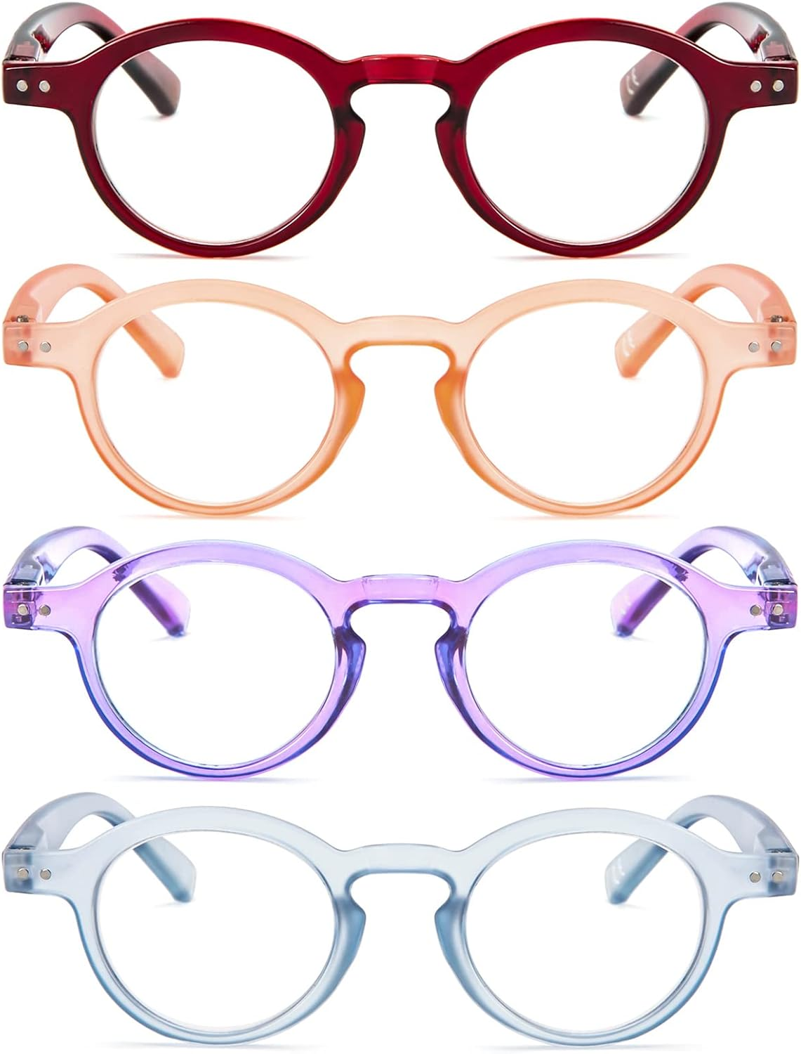 Kokobin 4-Pack Small round Reading Glasses Comfortable Readers Colored Stylish Frame for Women - 3.0 X, Greenbrowleopardtransparent image number 3