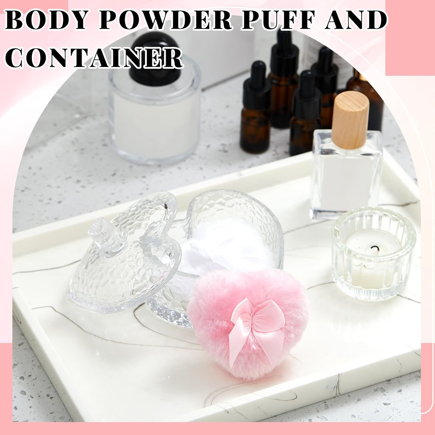 Tioncy 3 Pcs Large Body Powder Puff and Container Valentine'S Day Gift Powder Container with Puff Crystal Case Soft Washable Reusable Velour Face Body Glitter Wet Dry Makeup(Hammered Heart,Clear) image number 4