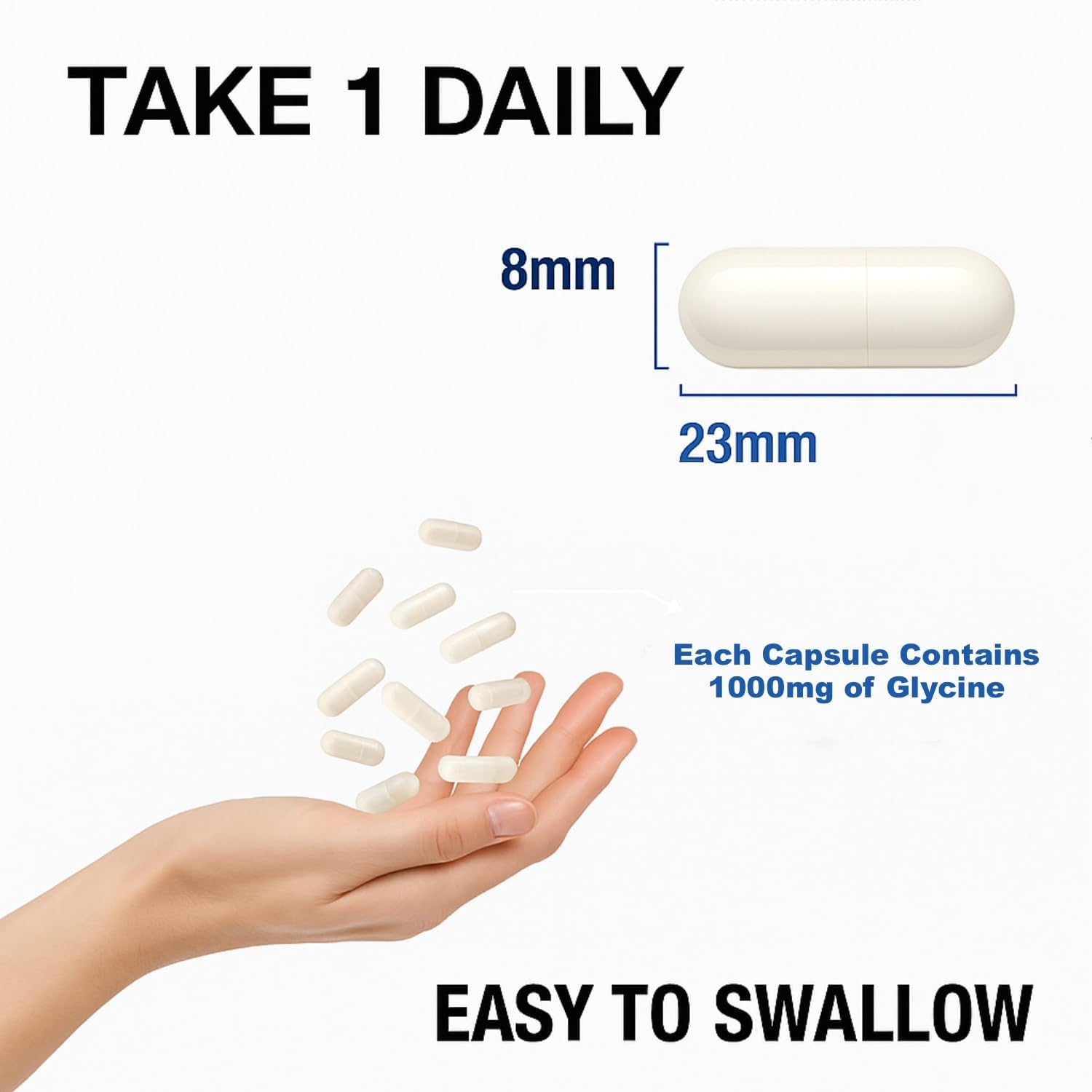 Glycine 1000 Mg Pure Amino Acid Supplement | 1 a Day Vegan Capsules | Non-Gmo, Gluten-Free, No Fillers | 120 Capsules by Glowbelly image number 1