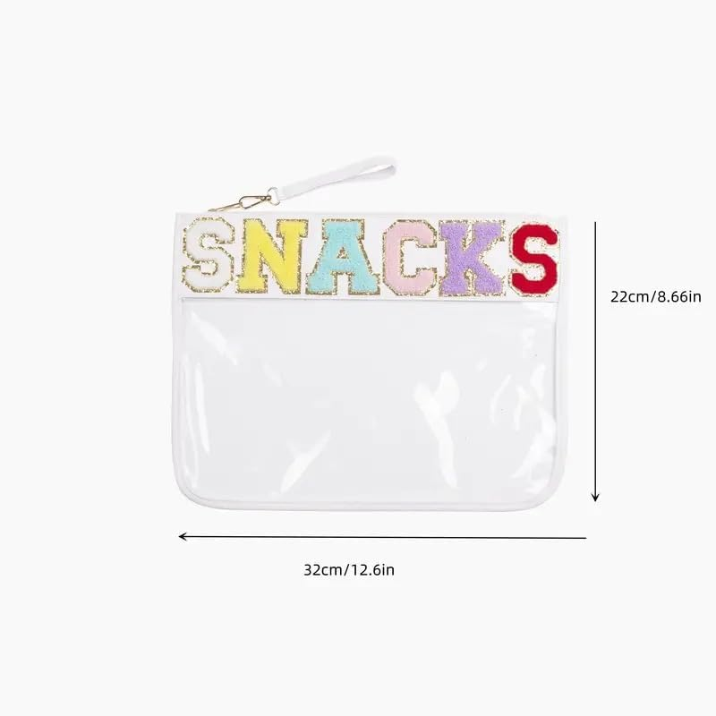 Clear Snack Bags,Chenille Letter Monogram Stadium Tote Purse Bag,Travel Patch Pouch Toiletry Makeup Cosmetic (Green, 32 * 22Cm) image number 5