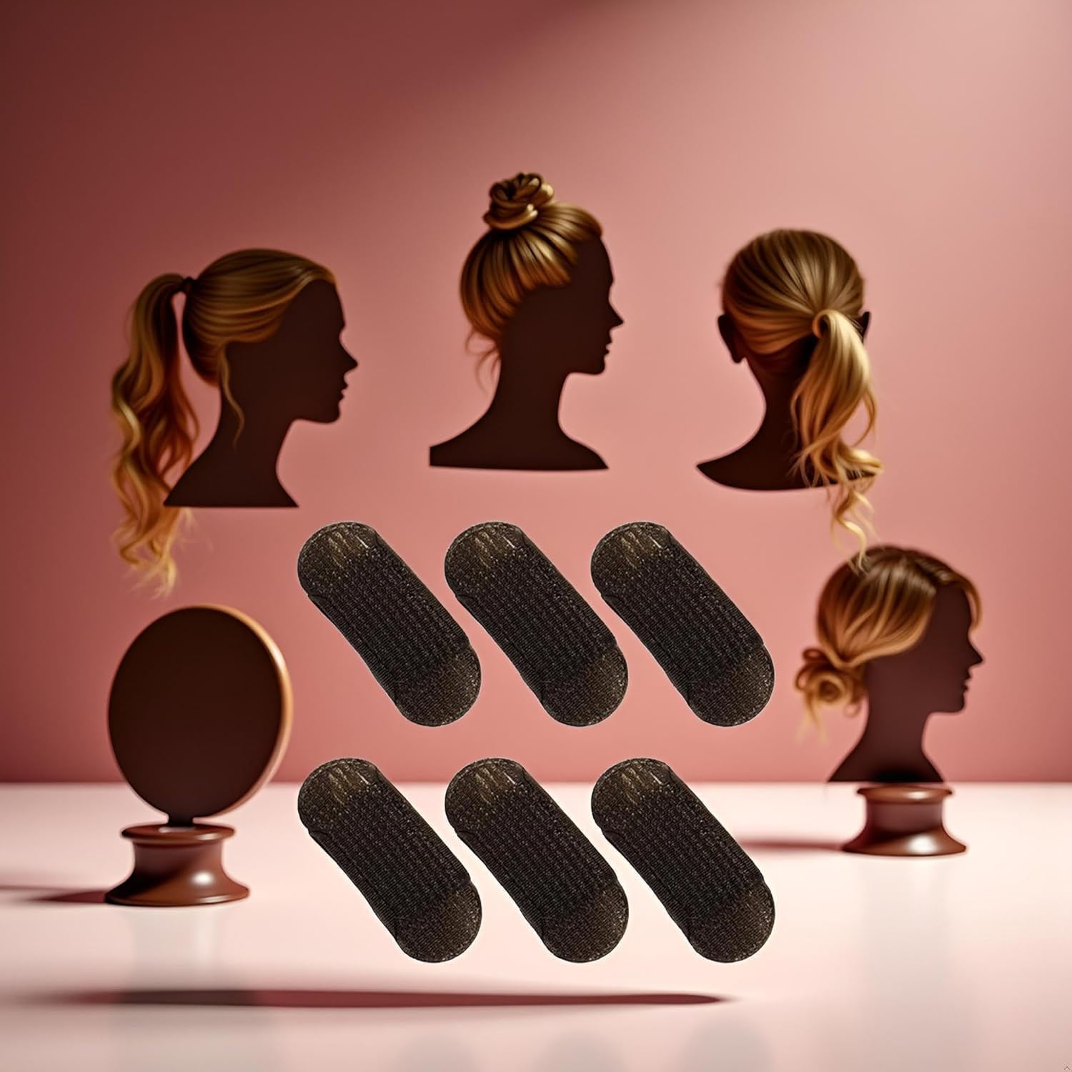 6 Pcs Brown Sponge Volume Hair Bases Volume Inserts Hair Clip Fluffy Cushion Bump It up Piece Styling Pad for Women Girls Clips Barrettes Accessories image number 3