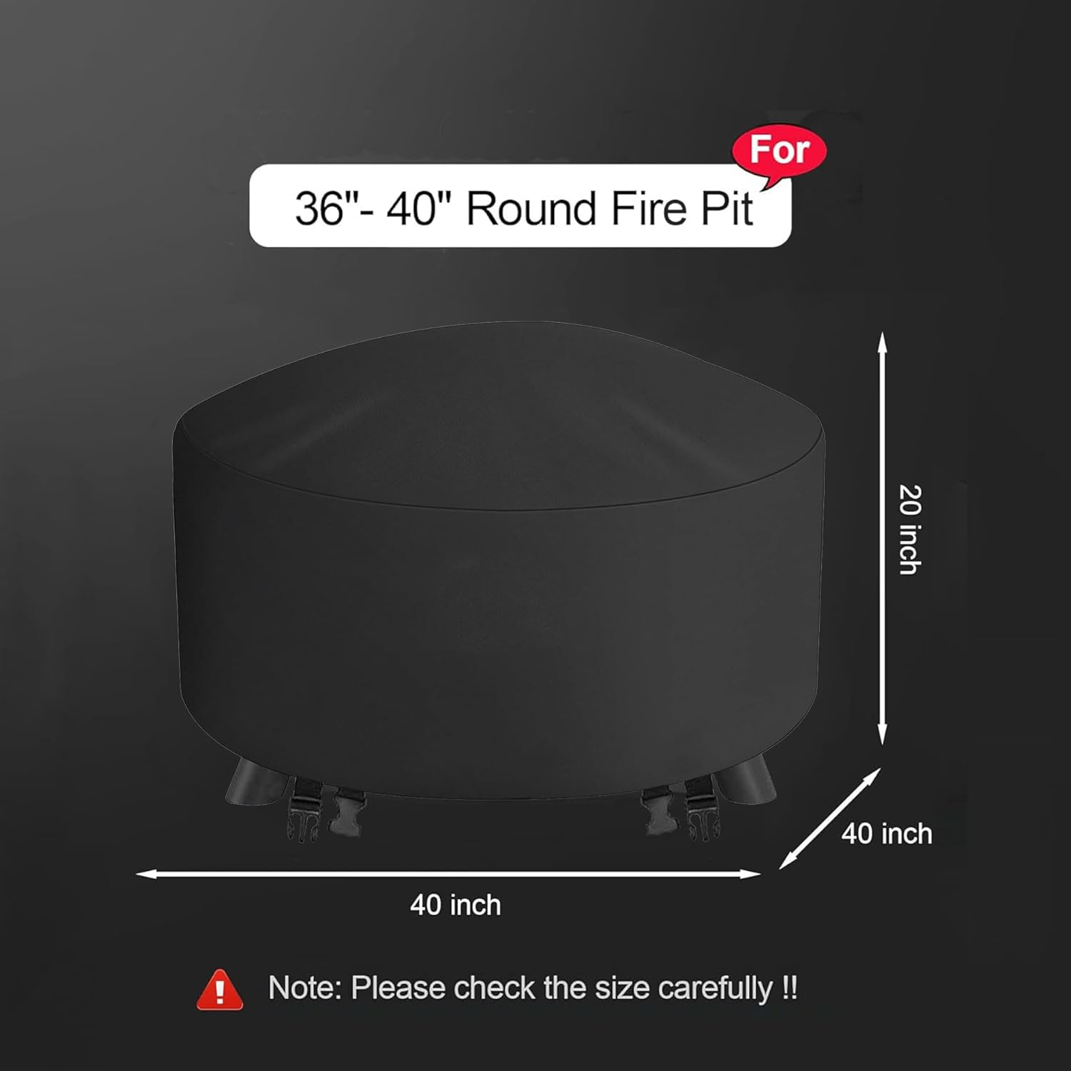 Fire Pit Cover round 101CM BBQ Cover Outdoor Waterproof Firepit Cover Patio Fire Table Cover Outdoor 40 Inch round Fire Bowl Cover for Garden, Lawn, Heavy Duty 600D - 101X101X50Cm image number 6