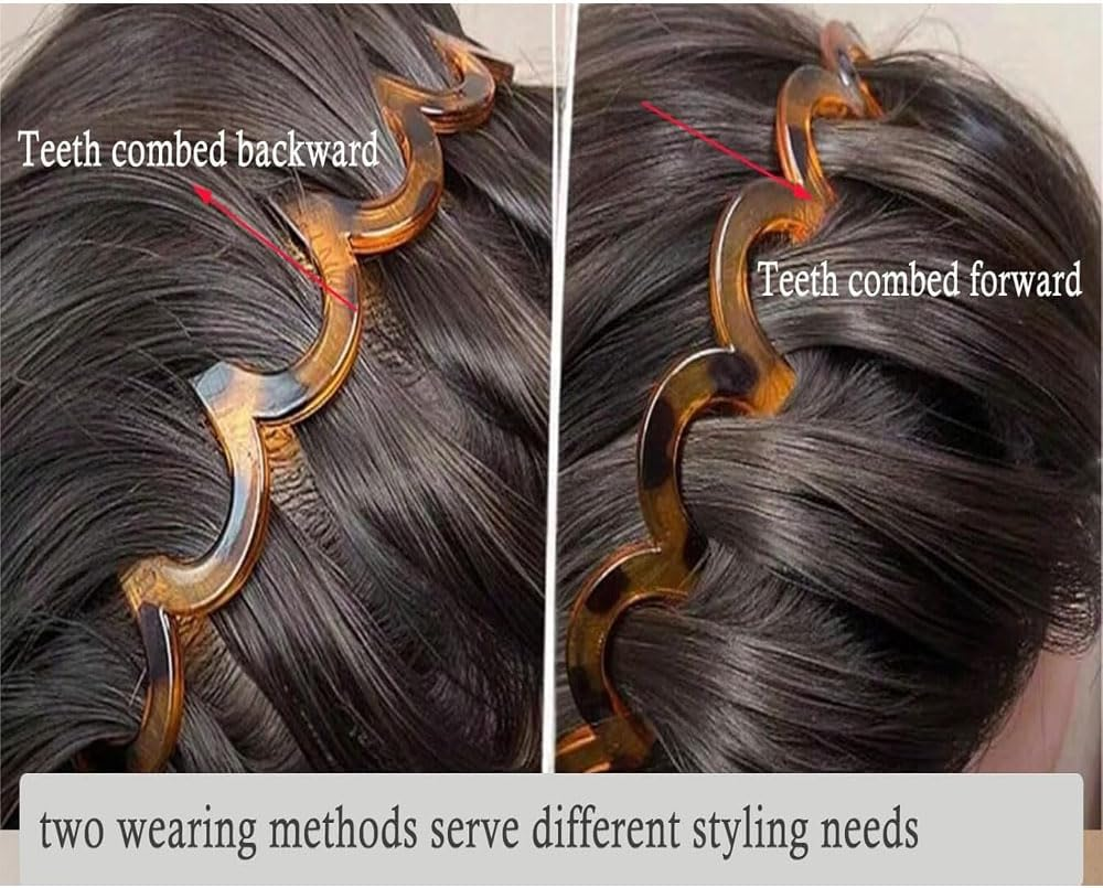 Leanockesa Set of 10 Plastic Zig Zag Headbands for Women and Men Wavy Toothed Hair Band, 90S Retro Tooth Comb Hairband Hoop Accessories, Unisex Fashion Hair Hoops image number 3