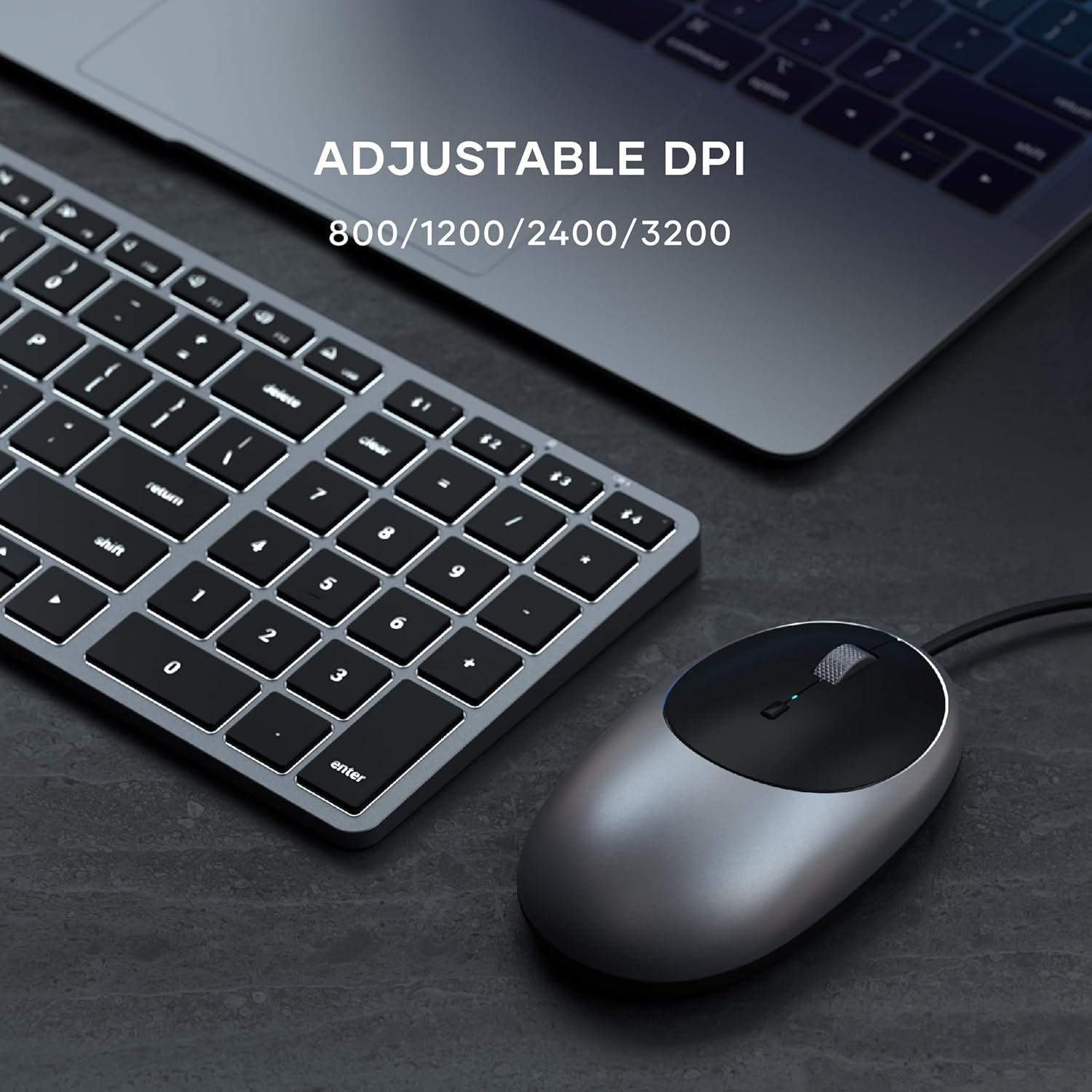 Satechi Aluminum C1 USB-C Wired Mouse &ndash; Optical Computer Mouse &ndash; for M2/ M1 Macbook Pro/Air, M2/ M1 Ipad Pro/Air, M2 Mac Mini, Imac M1 (Space Gray)