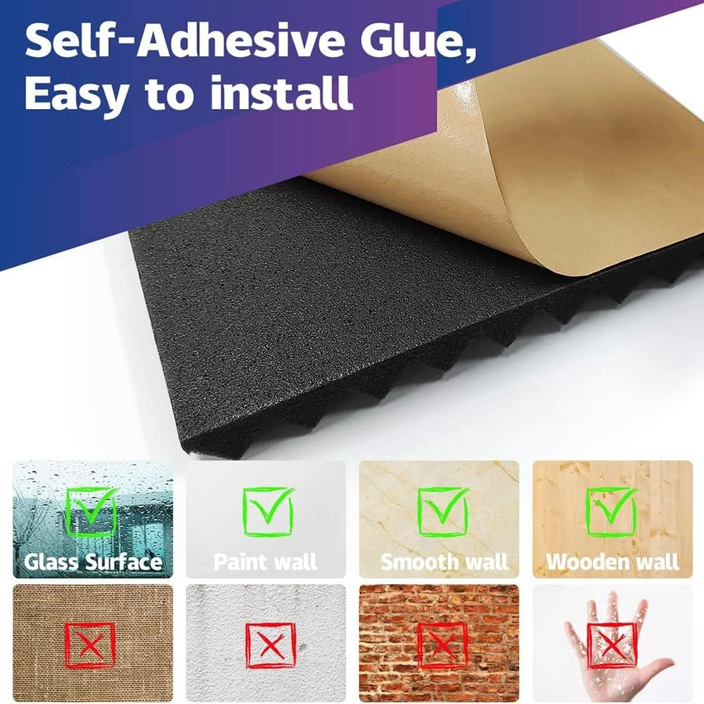 12 Pack Self-Adhesive Acoustic Panels, Sound Proof Foam Panels, High Density Soundproofing Wall Panels for Home(Black) image number 3