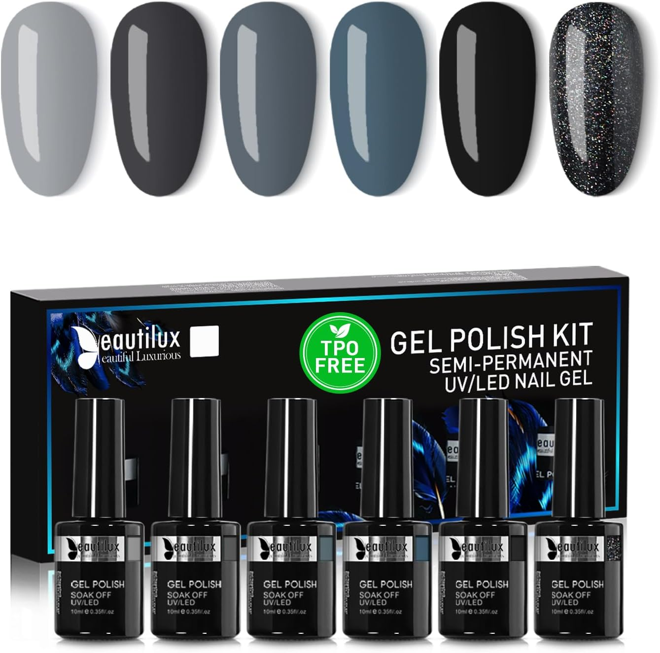 Beautilux UV Nail Polish Purple, 6 Colours, 10 Ml, Soak off Gel Nail Polish Set for Home Manicure, Nail Art, Manicure (Purple Series)